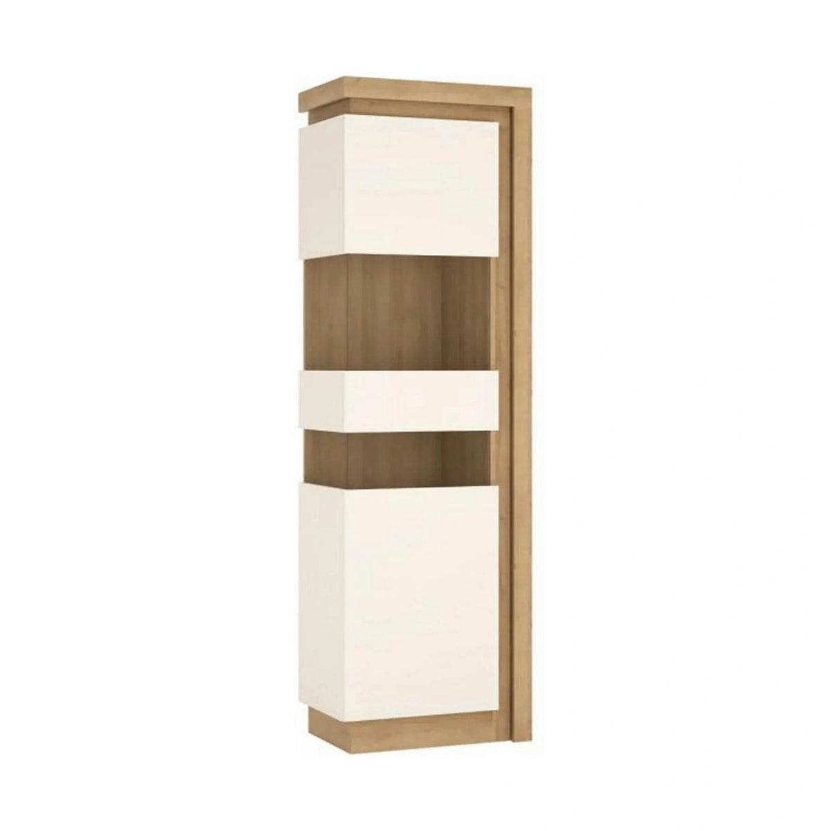 Vitrina LEONARDO LYOV03L, stejar rivierra/alb lucios, PAL melaminat, 60x42x198 cm