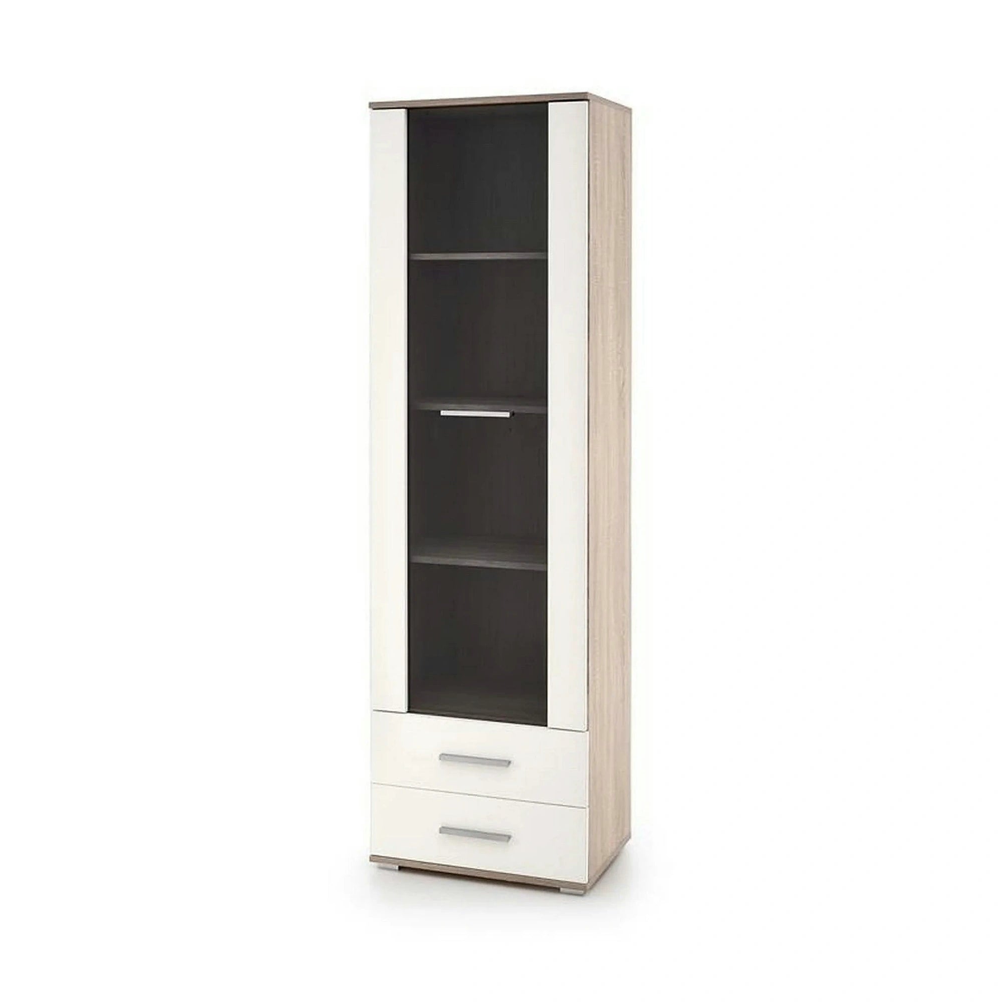 Vitrina LIMA, alb/stejar sonoma, PAL/sticla, 60x40x200 cm