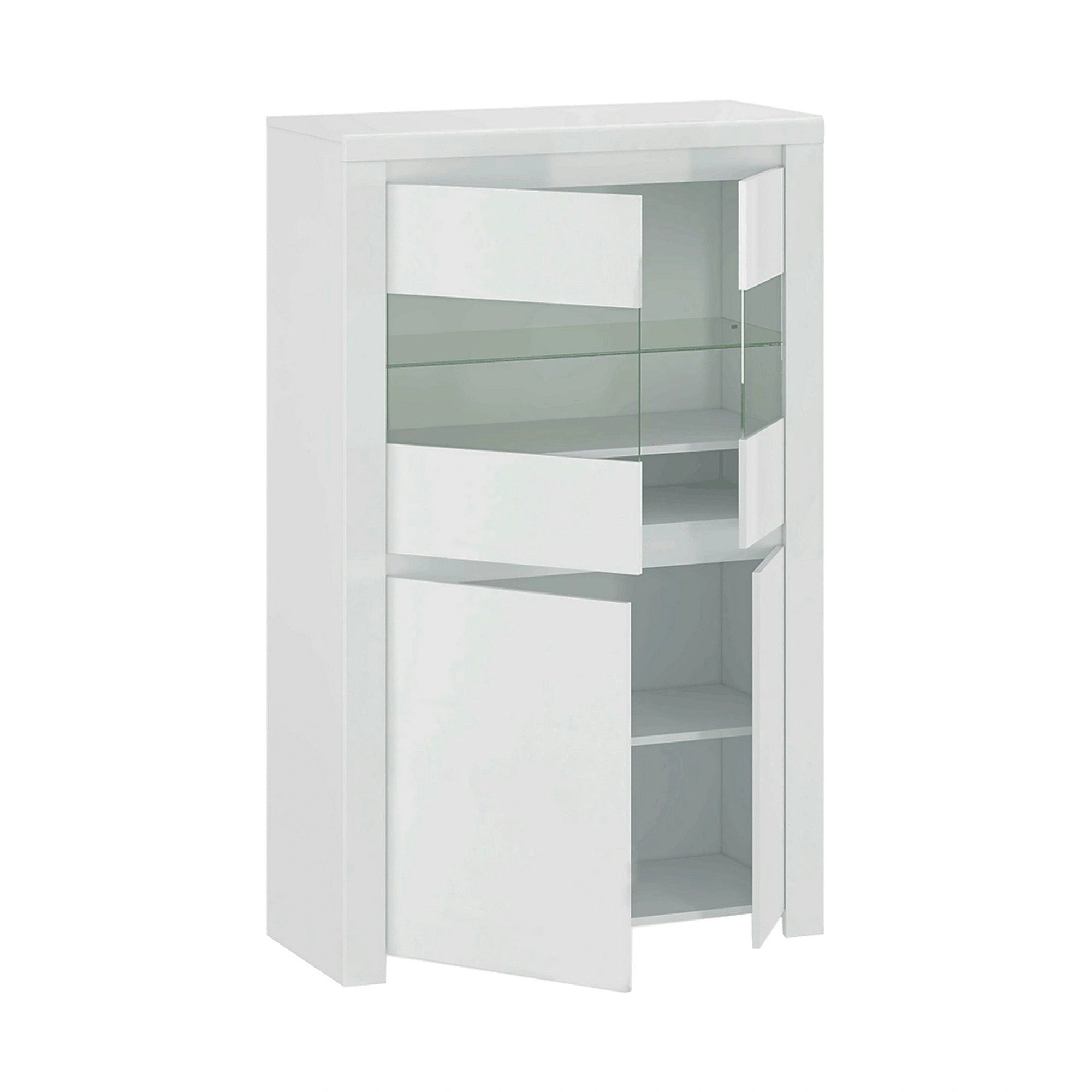 Vitrina LINGO, alb, PAL laminat, sticla, cu iluminare LED, 98x42x157 cm