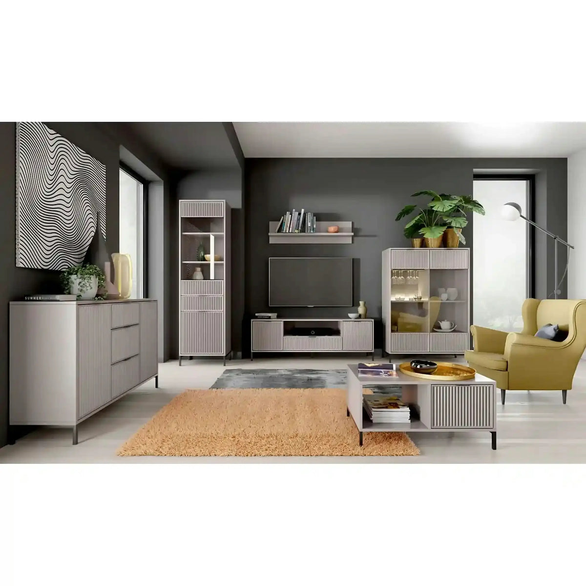 Vitrina LINKASTYLE LS5, casmir, PAL/sticla, 55x41x196 cm