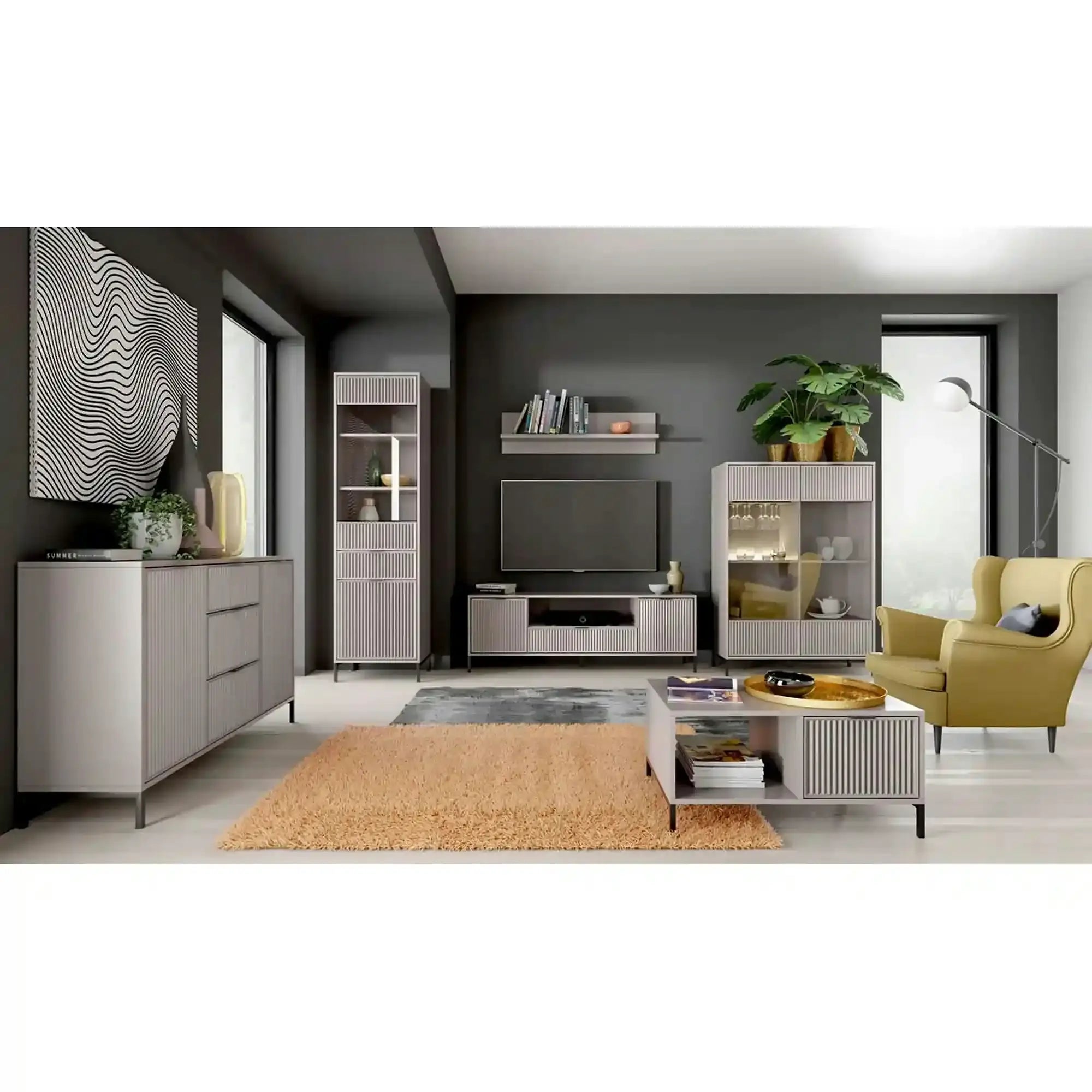 Vitrina LINKASTYLE LS5, casmir, PAL/sticla, 55x41x196 cm