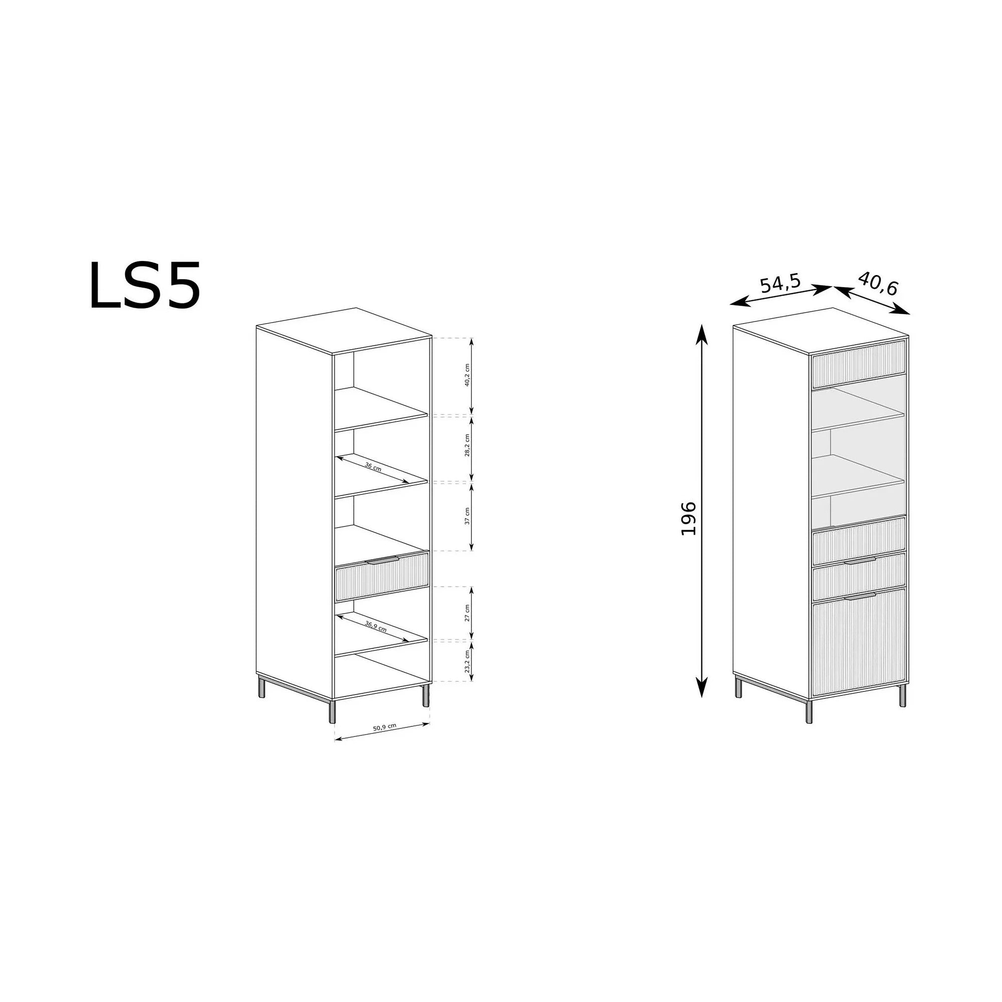 Vitrina LINKASTYLE LS5, casmir, PAL/sticla, 55x41x196 cm
