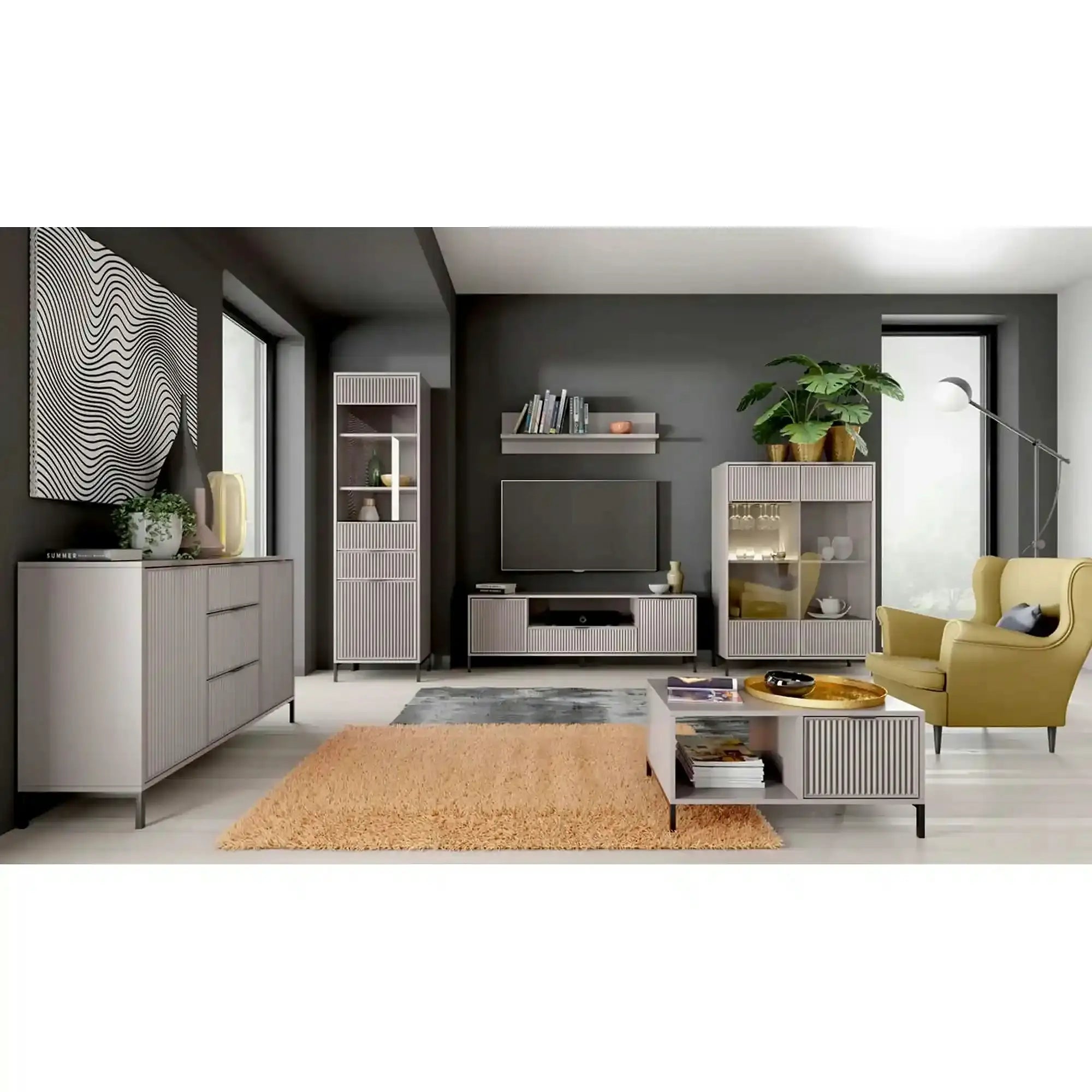 Vitrina LINKASTYLE LS8, casmir, PAL/sticla, 105x41x150 cm