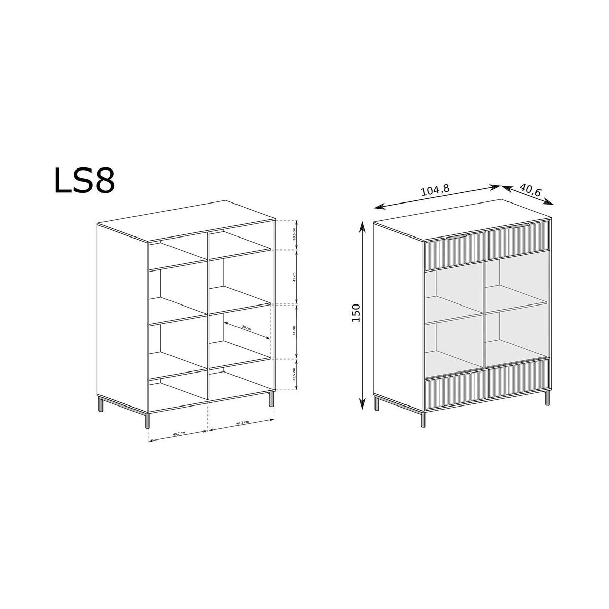 Vitrina LINKASTYLE LS8, casmir, PAL/sticla, 105x41x150 cm
