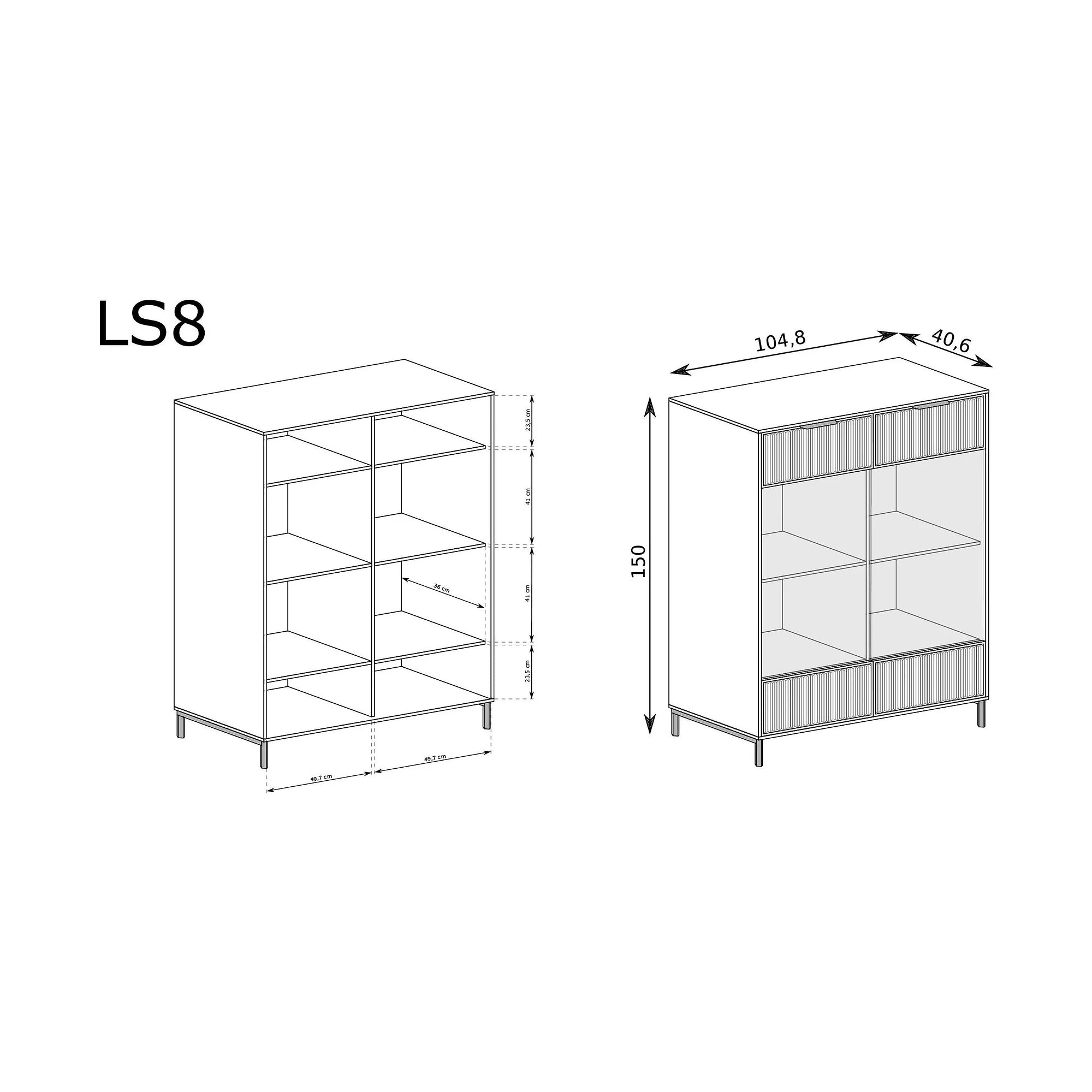 Vitrina LINKASTYLE LS8, casmir, PAL/sticla, 105x41x150 cm