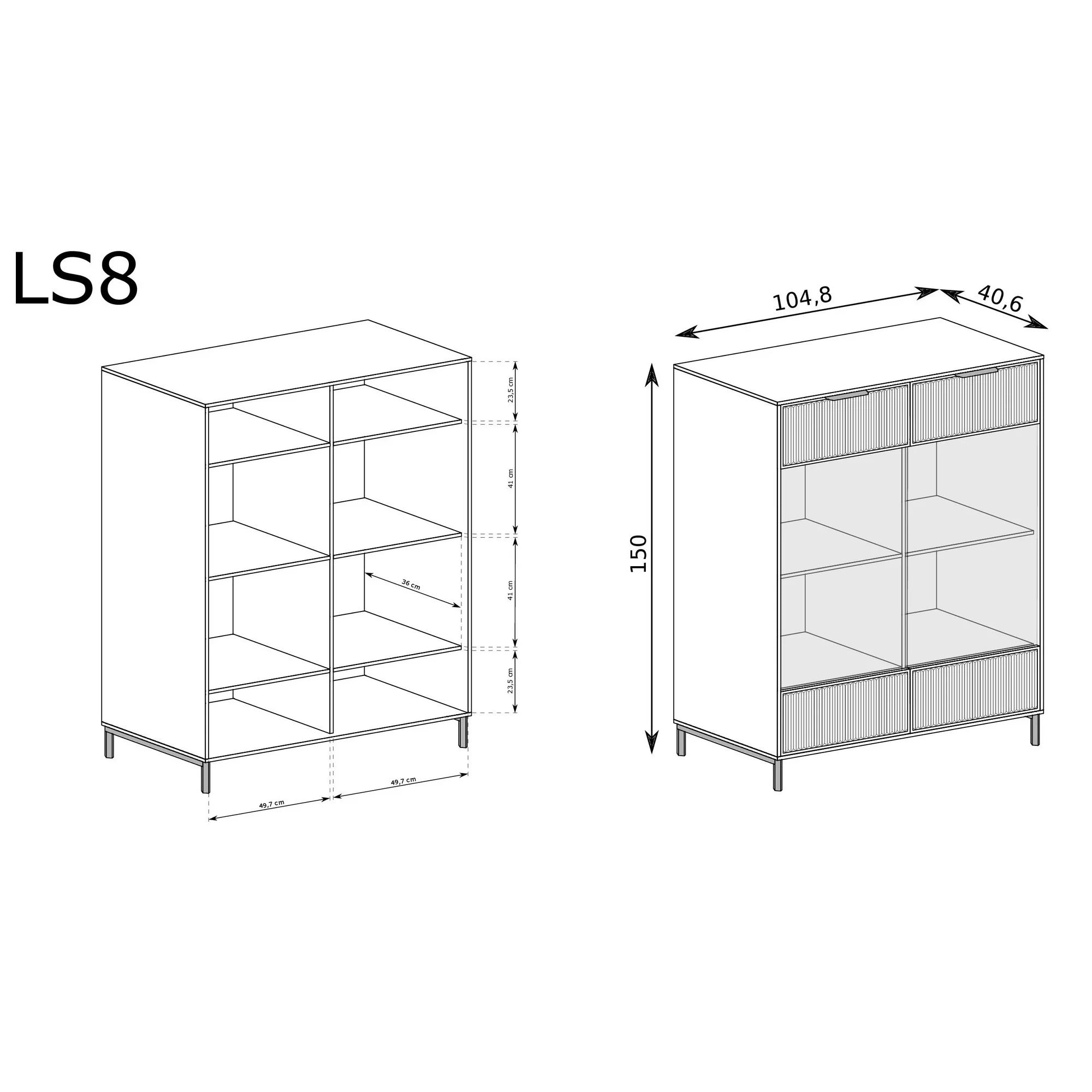 Vitrina LINKASTYLE LS8, casmir, PAL/sticla, 105x41x150 cm