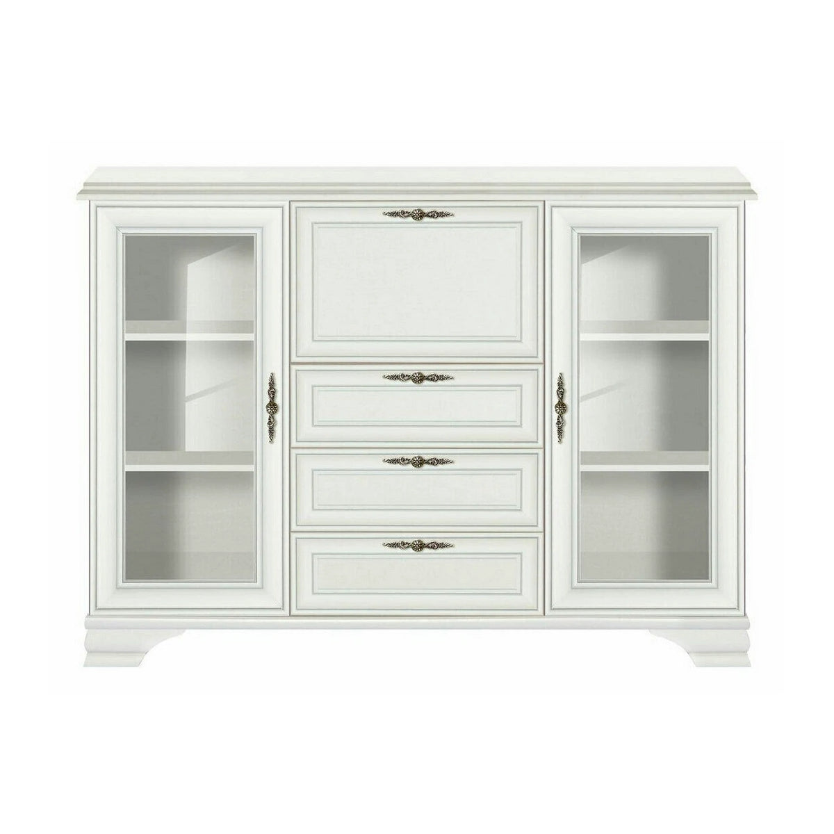 Vitrina living clasica IDENTO, alb, PAL/MDF/sticla/metal, 155x45x110 cm