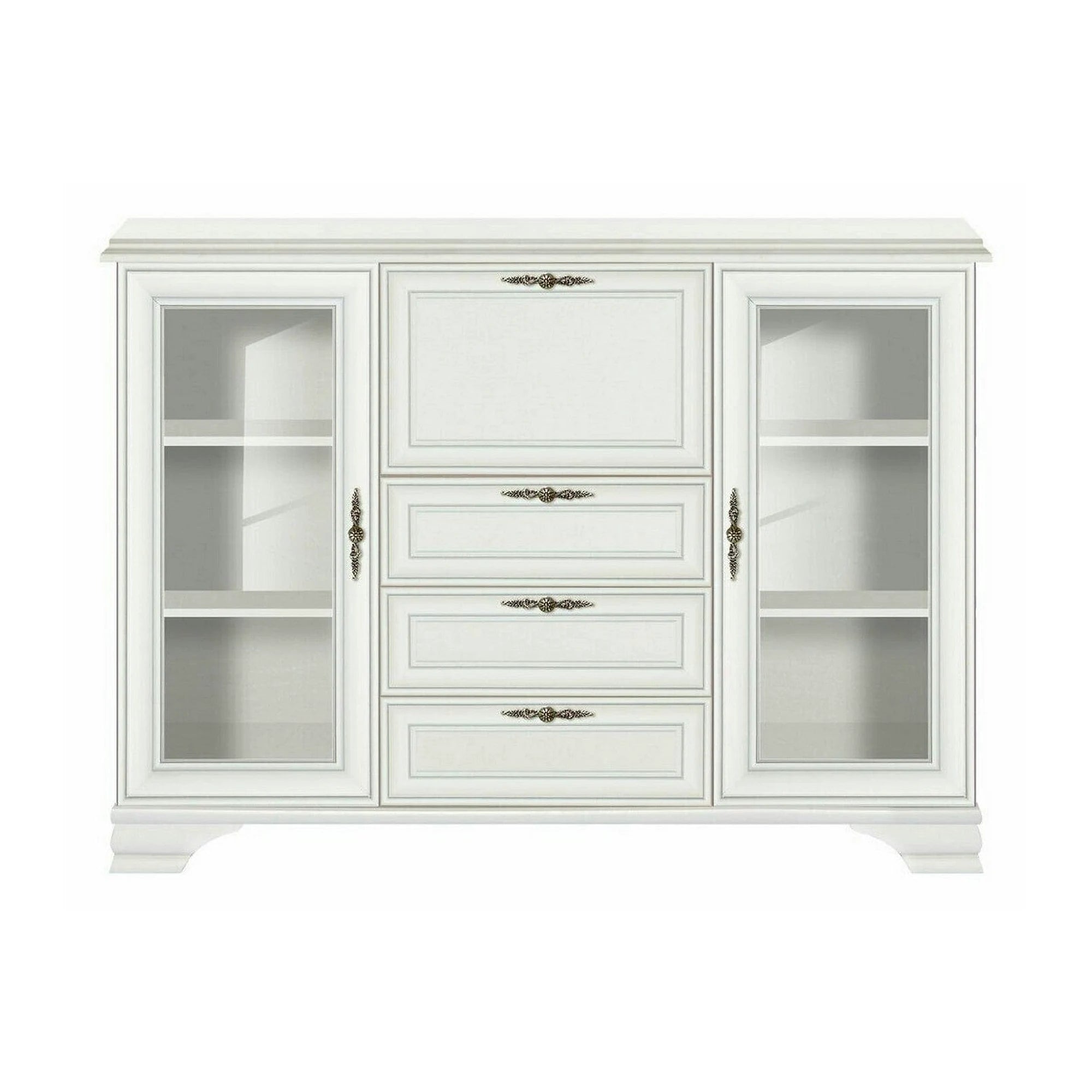 Vitrina living clasica IDENTO, alb, PAL/MDF/sticla/metal, 155x45x110 cm