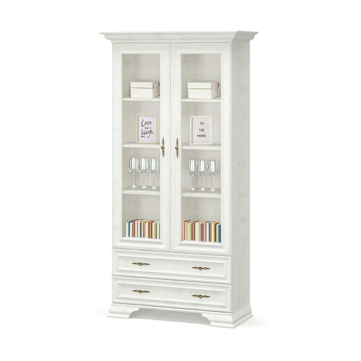 Vitrina living clasica IRYS, pin alb anderson, PAL laminat, 101x43x198 cm