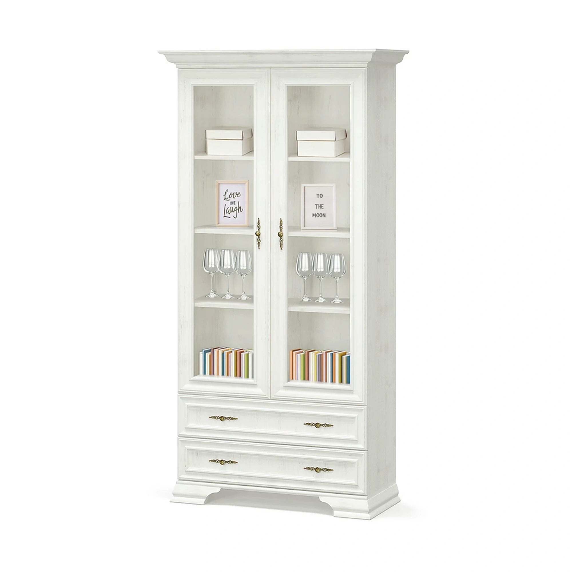 Vitrina living clasica IRYS, pin alb anderson, PAL laminat, 101x43x198 cm