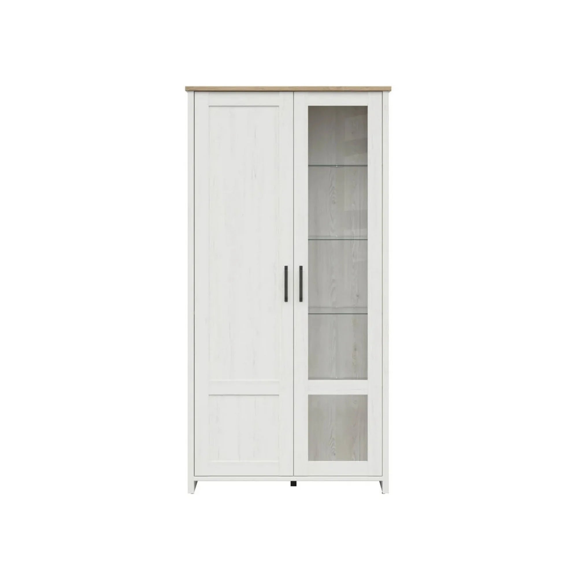 Vitrina LOKSA, pin alb/stejar grandson, PAL laminat, cu iluminare LED, 102x43x201 cm