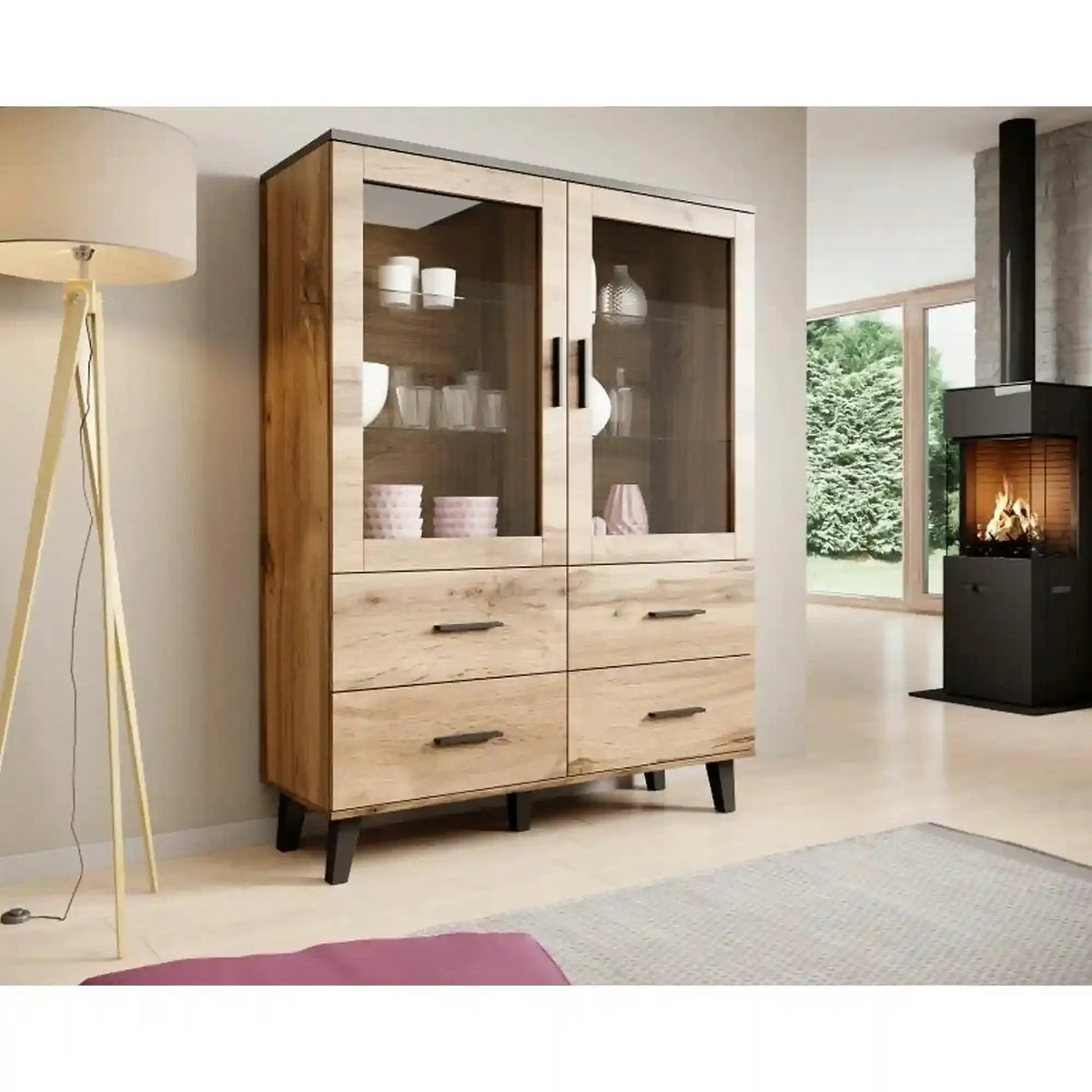 Vitrina LOTTA, stejar wotan/negru, PAL, 120x45x160 cm