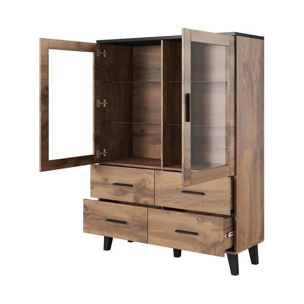 Vitrina LOTTA, stejar wotan/negru, PAL, 120x45x160 cm