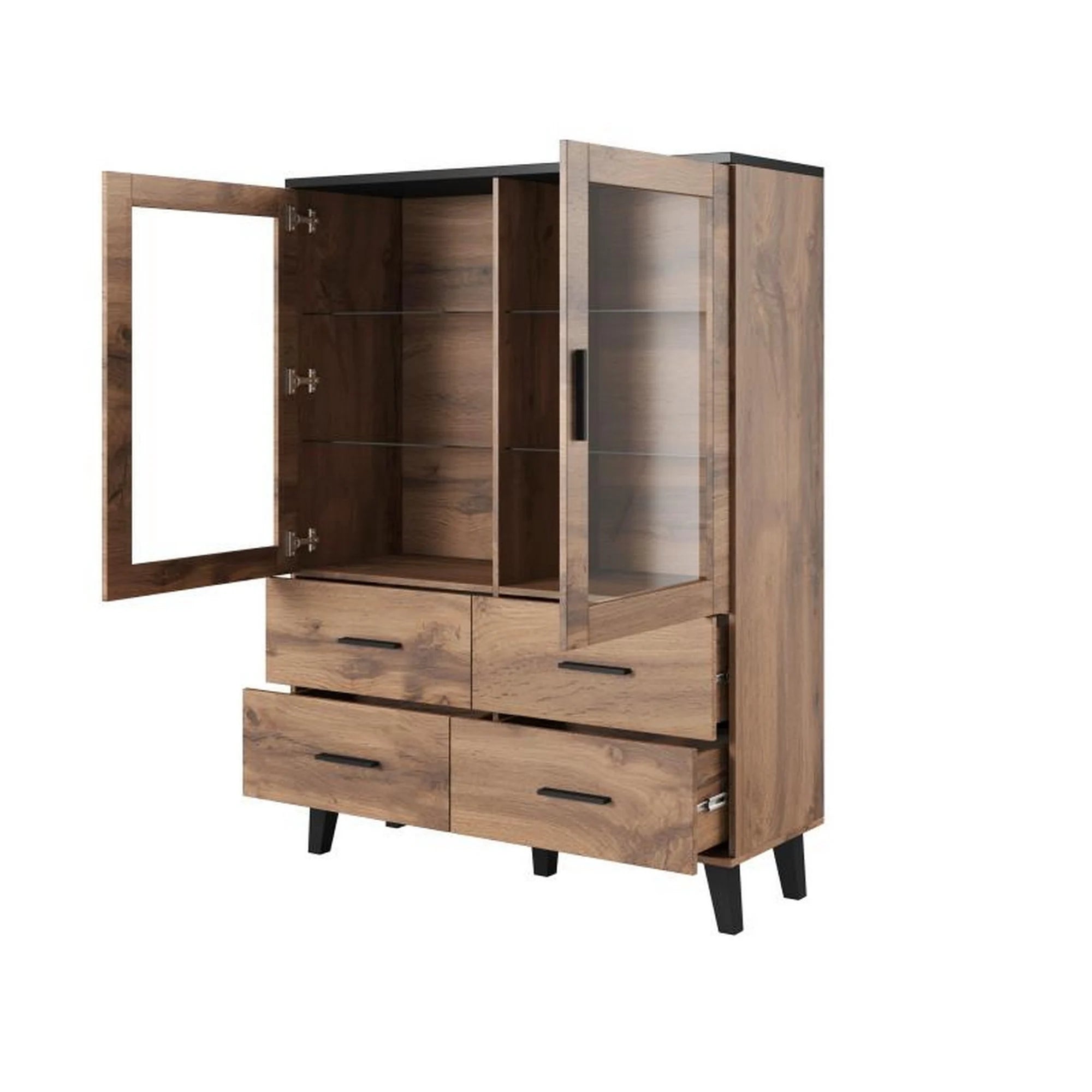 Vitrina LOTTA, stejar wotan/negru, PAL, 120x45x160 cm
