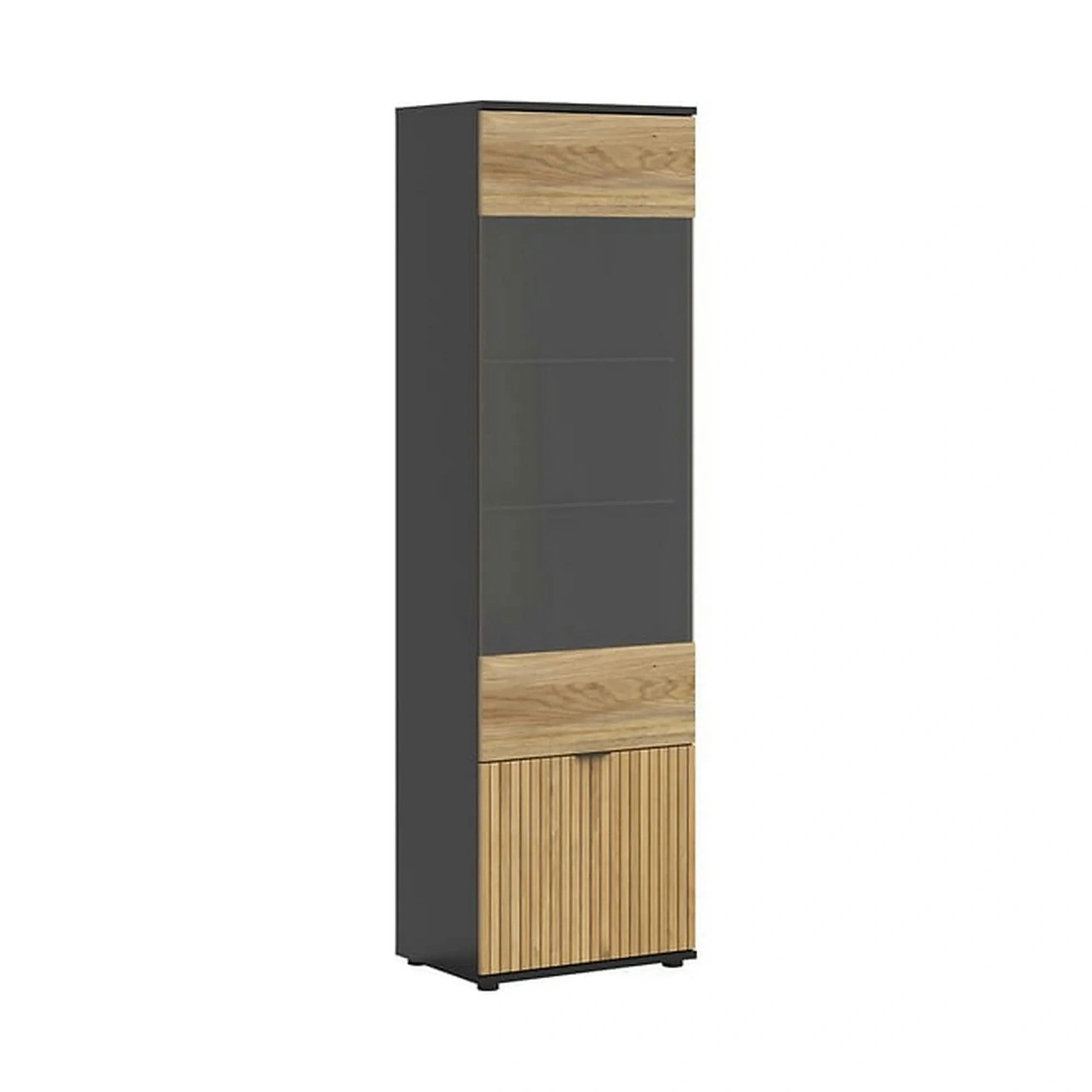 Vitrina LUEN, stejar/negru, PAL laminat/sticla securizata, 57x40x196 cm