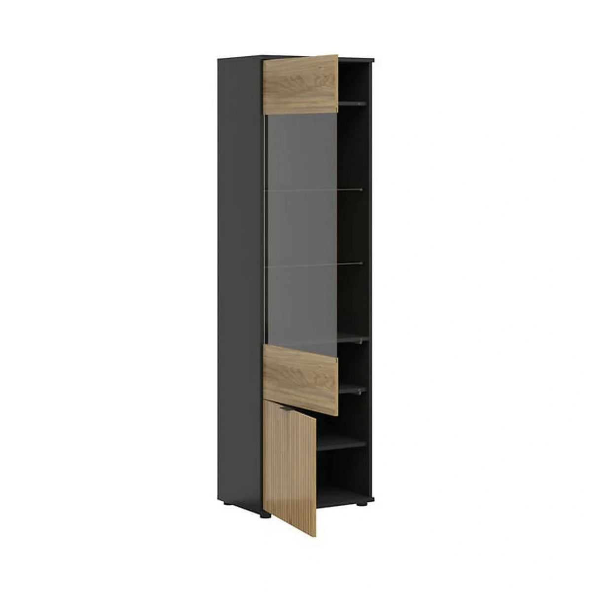 Vitrina LUEN, stejar/negru, PAL laminat/sticla securizata, 57x40x196 cm