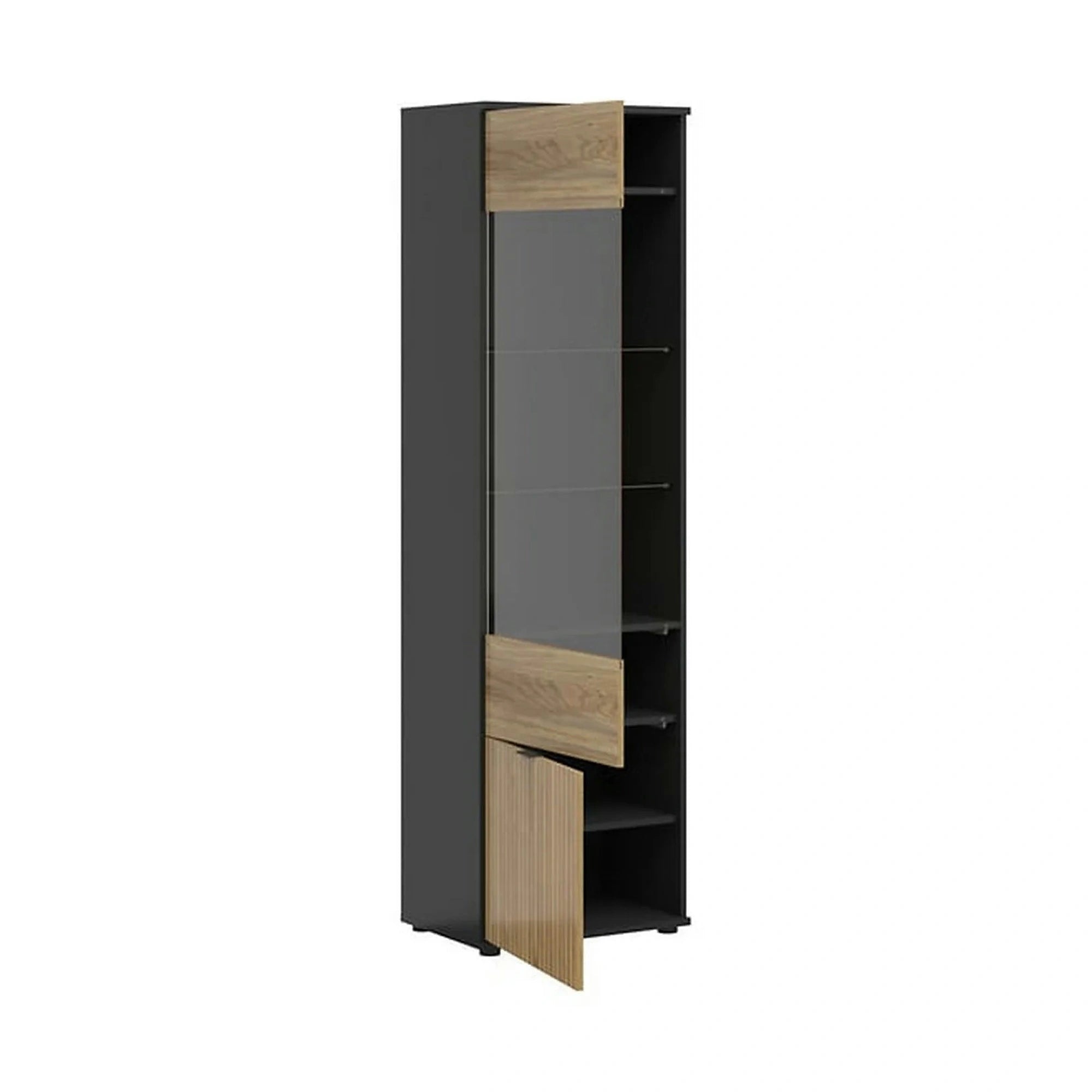 Vitrina LUEN, stejar/negru, PAL laminat/sticla securizata, 57x40x196 cm