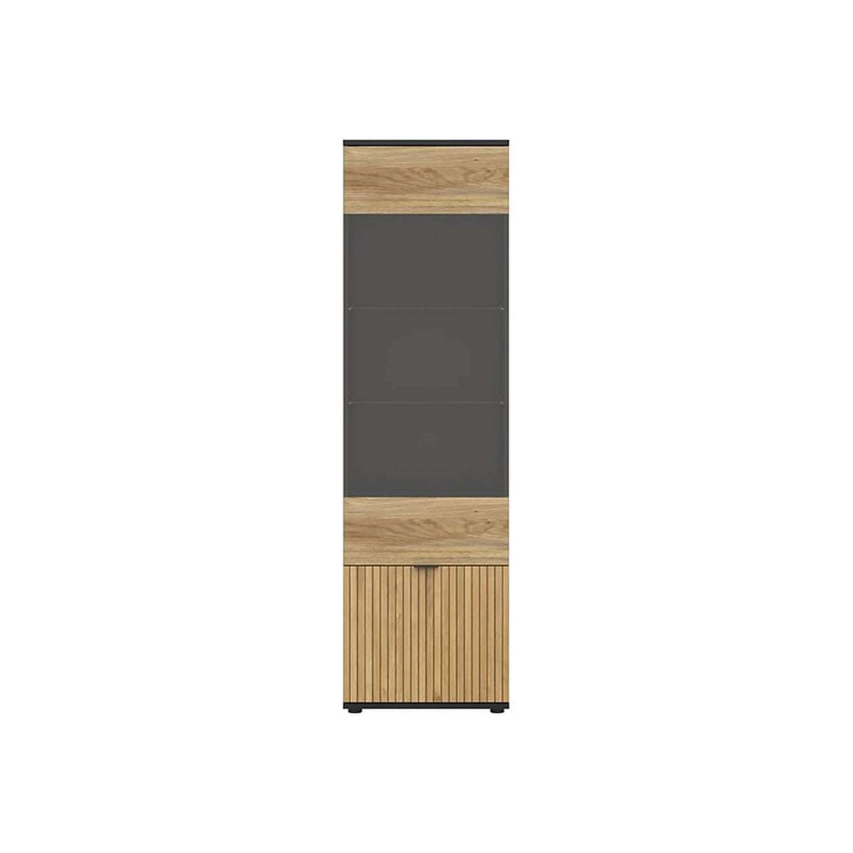 Vitrina LUEN, stejar/negru, PAL laminat/sticla securizata, 57x40x196 cm