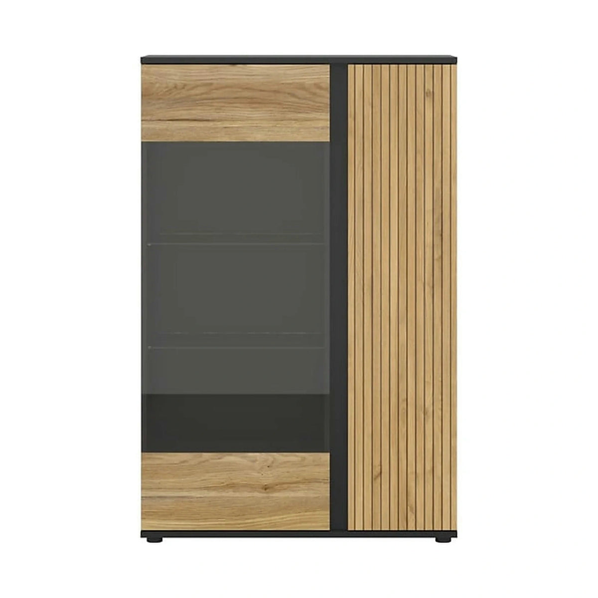 Vitrina LUEN, stejar/negru, PAL laminat/sticla securizata, 95x40x146 cm