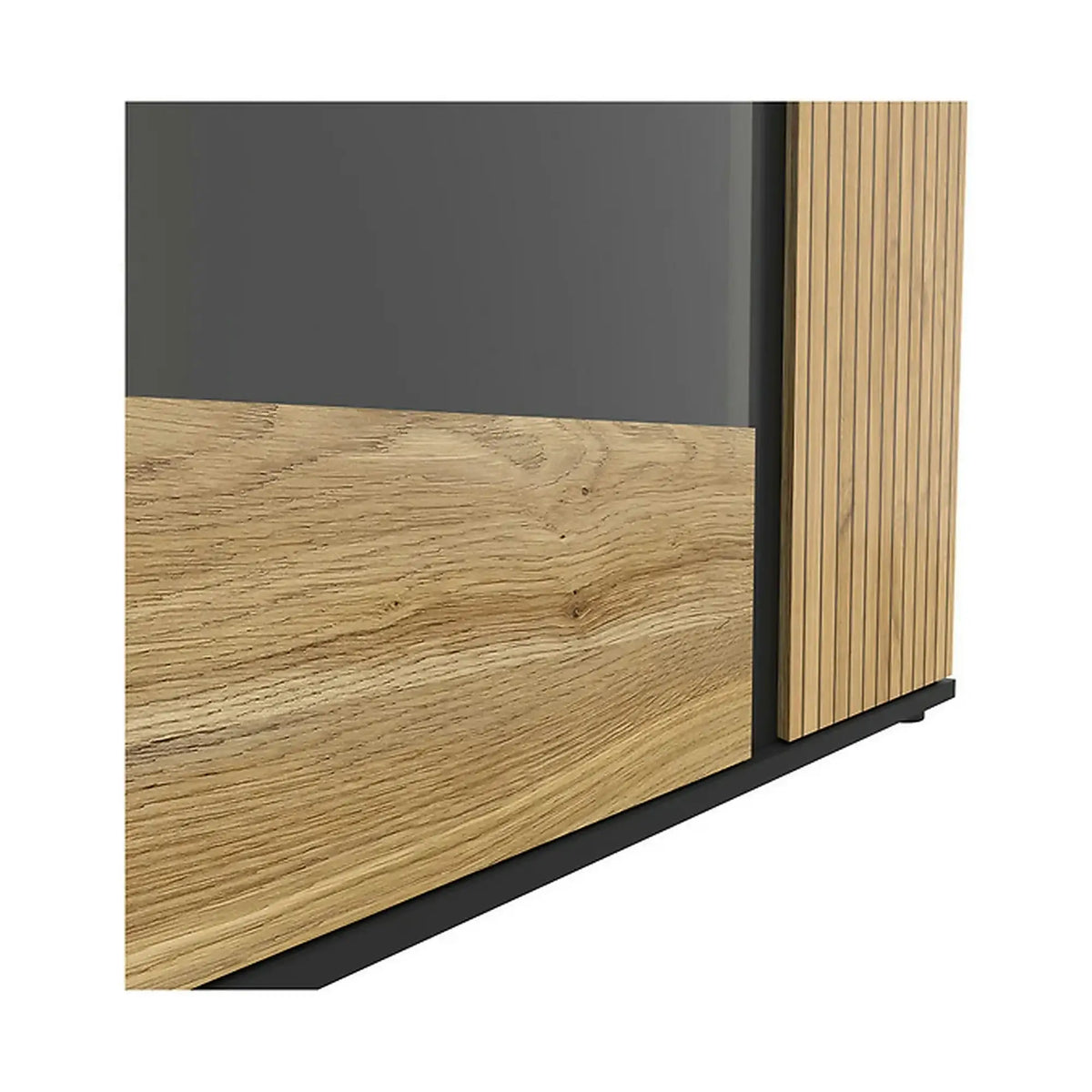 Vitrina LUEN, stejar/negru, PAL laminat/sticla securizata, 95x40x146 cm