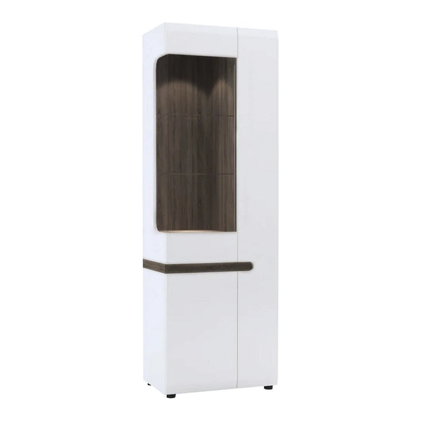 Vitrina LYNATET TYP 01, alb lucios/stejar sonoma inchis, PAL laminat/sticla, 64x42x195 cm