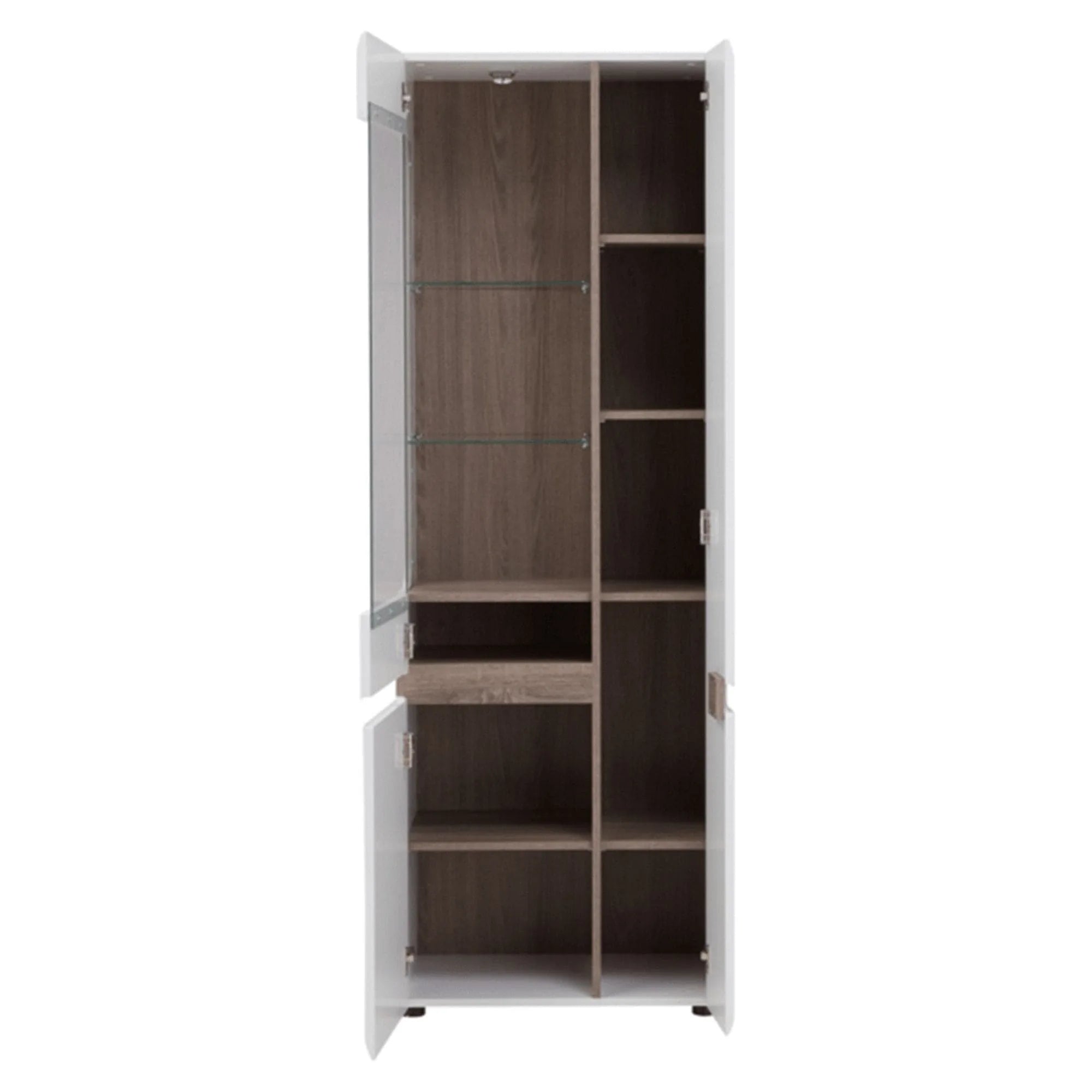 Vitrina LYNATET TYP 01, alb lucios/stejar sonoma inchis, PAL laminat/sticla, 64x42x195 cm