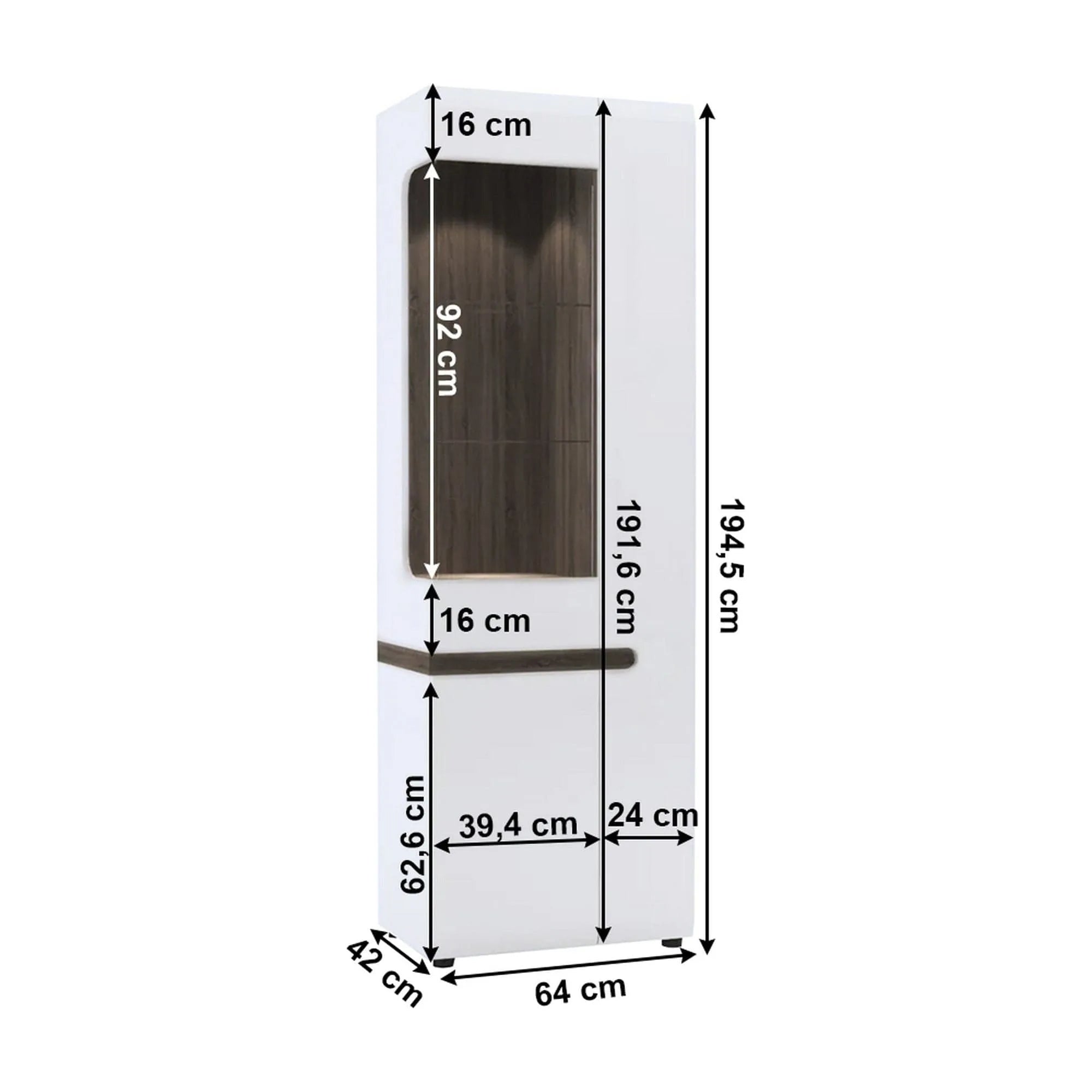Vitrina LYNATET TYP 01, alb lucios/stejar sonoma inchis, PAL laminat/sticla, 64x42x195 cm