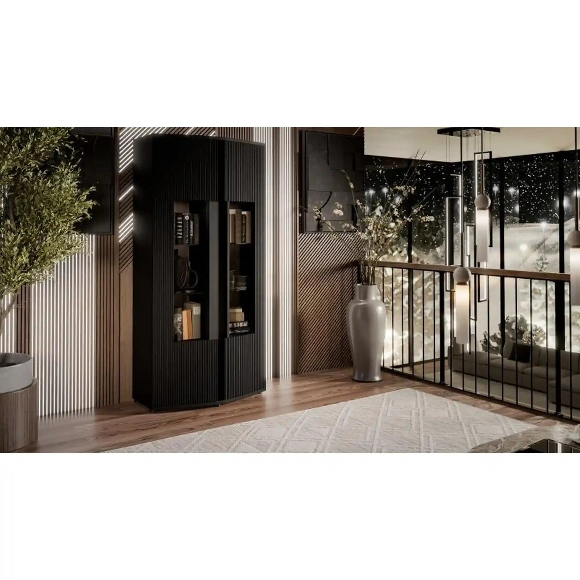 Vitrina MICHELLE, negru/stejar, PAL/sticla, 86x47x180 cm