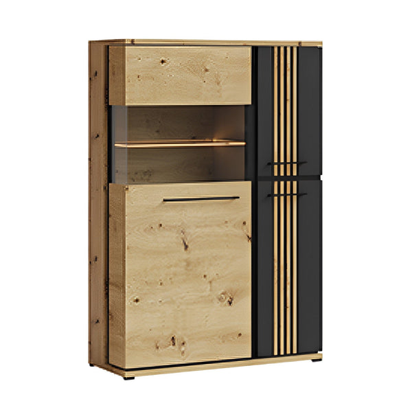 Vitrina MOLTO ML2a, stejar artisan/negru, PAL/sticla, cu iluminare LED, 93x37x141 cm