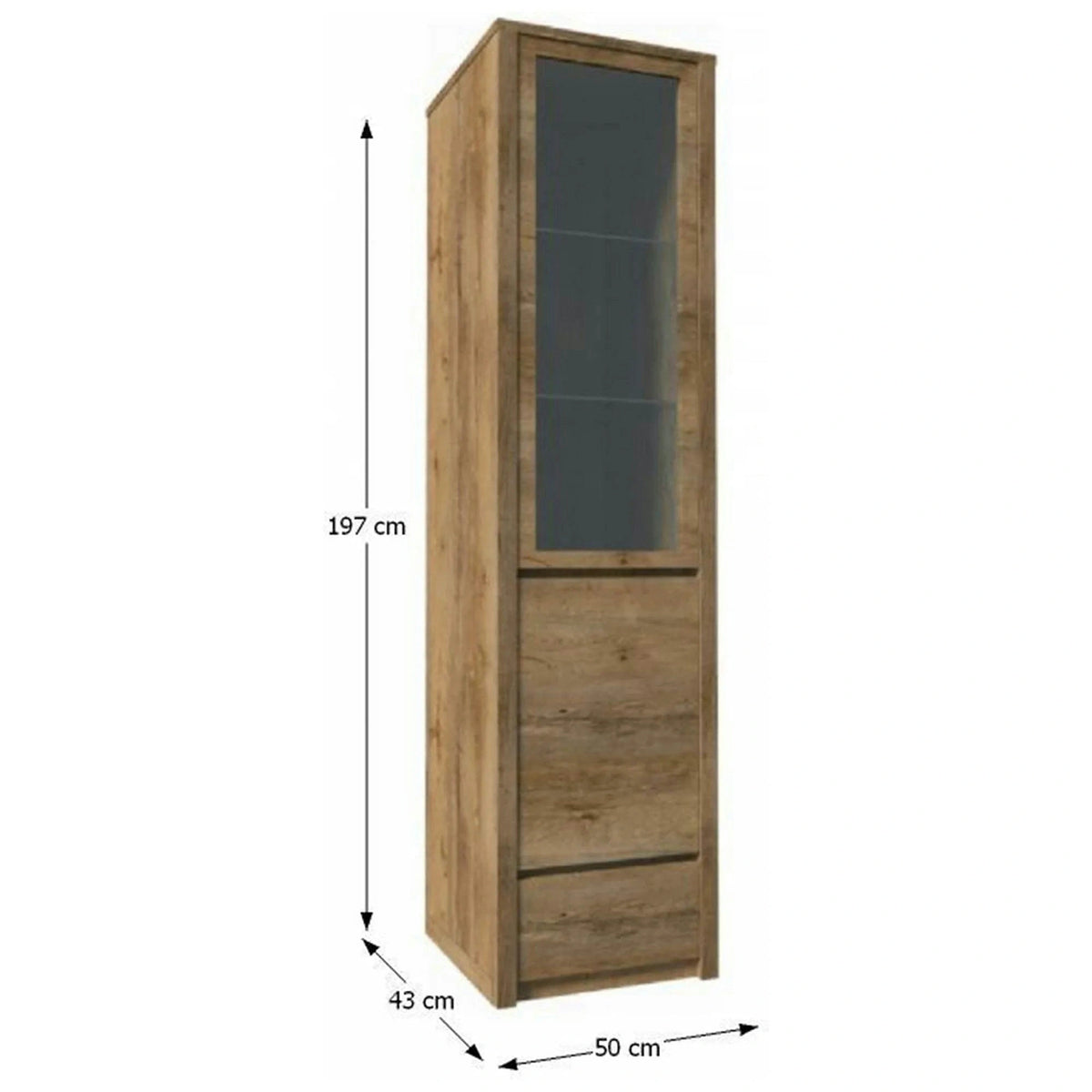 Vitrina MONTANA W1D, stejar lefkas inchis, PAL laminat/canturi PVC/sticla, 50x43x197 cm