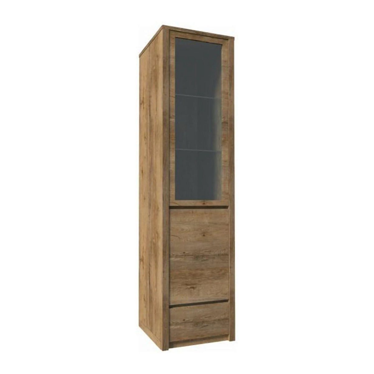 Vitrina MONTANA W1D, stejar lefkas inchis, PAL laminat/canturi PVC/sticla, 50x43x197 cm