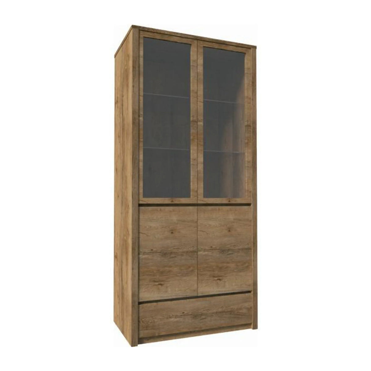 Vitrina MONTANA W2D, stejar lefkas inchis, PAL melaminat/sticla, 90x43x197 cm