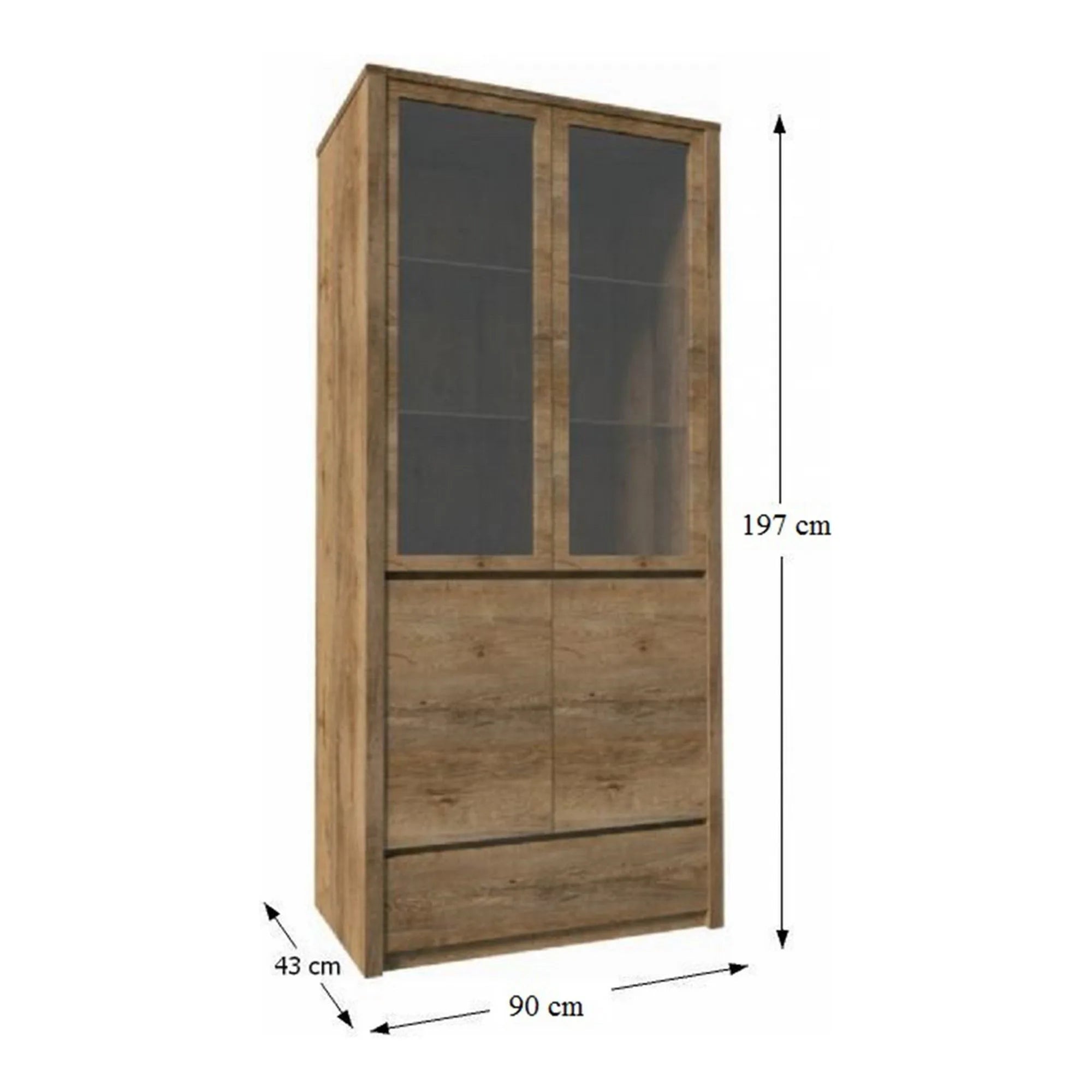 Vitrina MONTANA W2D, stejar lefkas inchis, PAL melaminat/sticla, 90x43x197 cm
