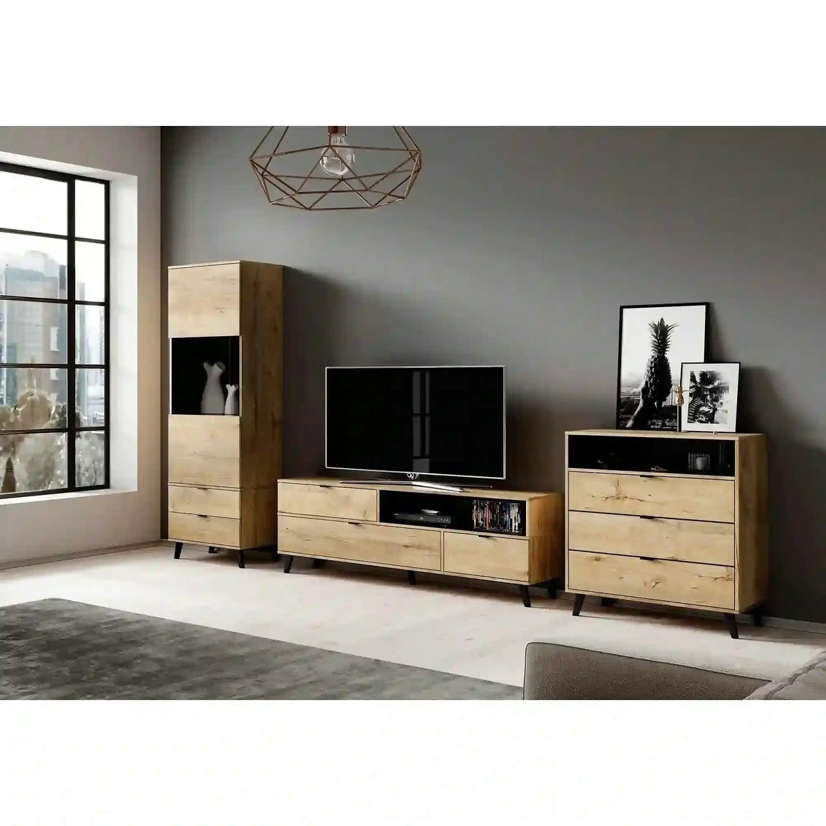 Vitrina NEST W-2, stejar, PAL furniruit/sticla, 60x45x192 cm