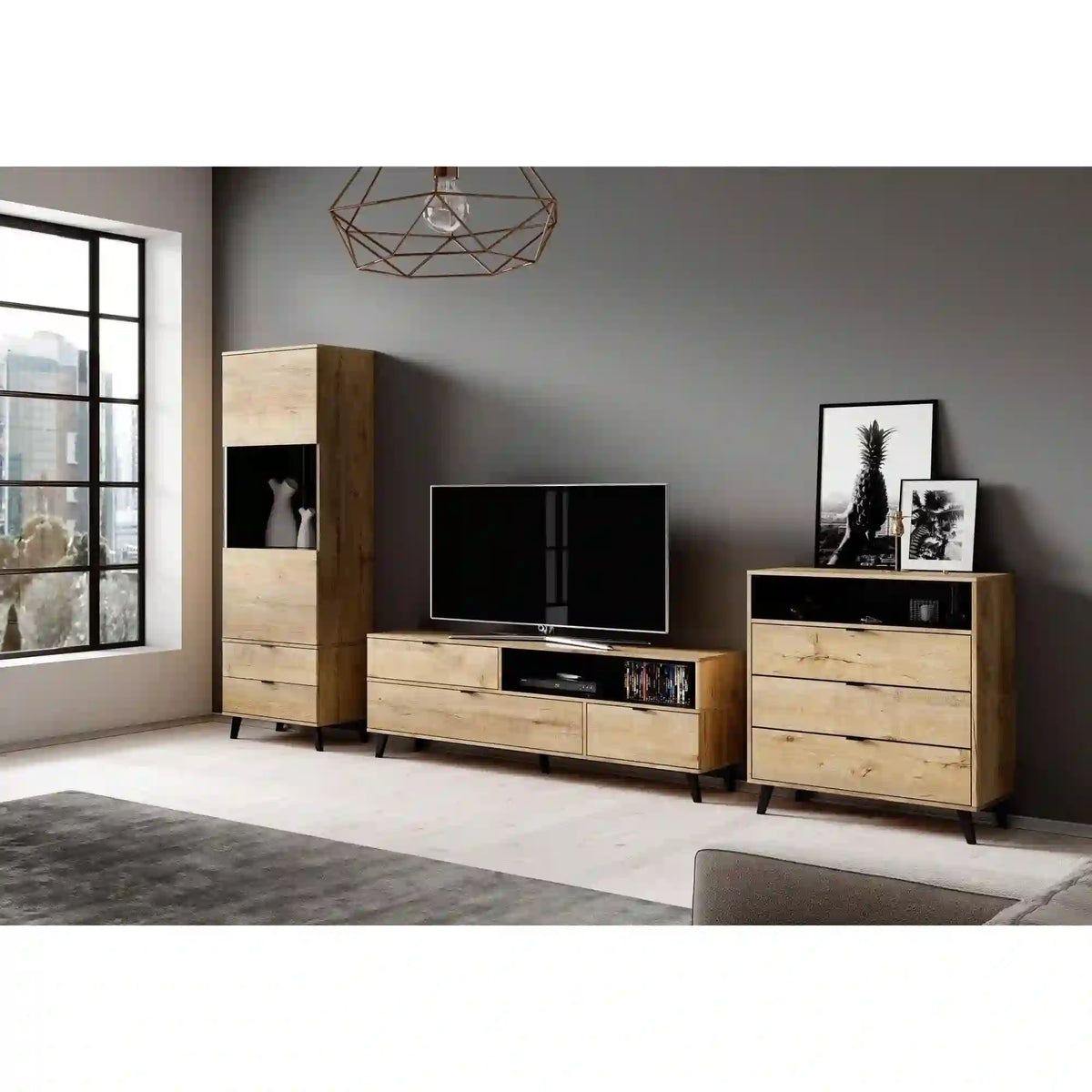 Vitrina NEST W-2, stejar, PAL furniruit/sticla, 60x45x192 cm