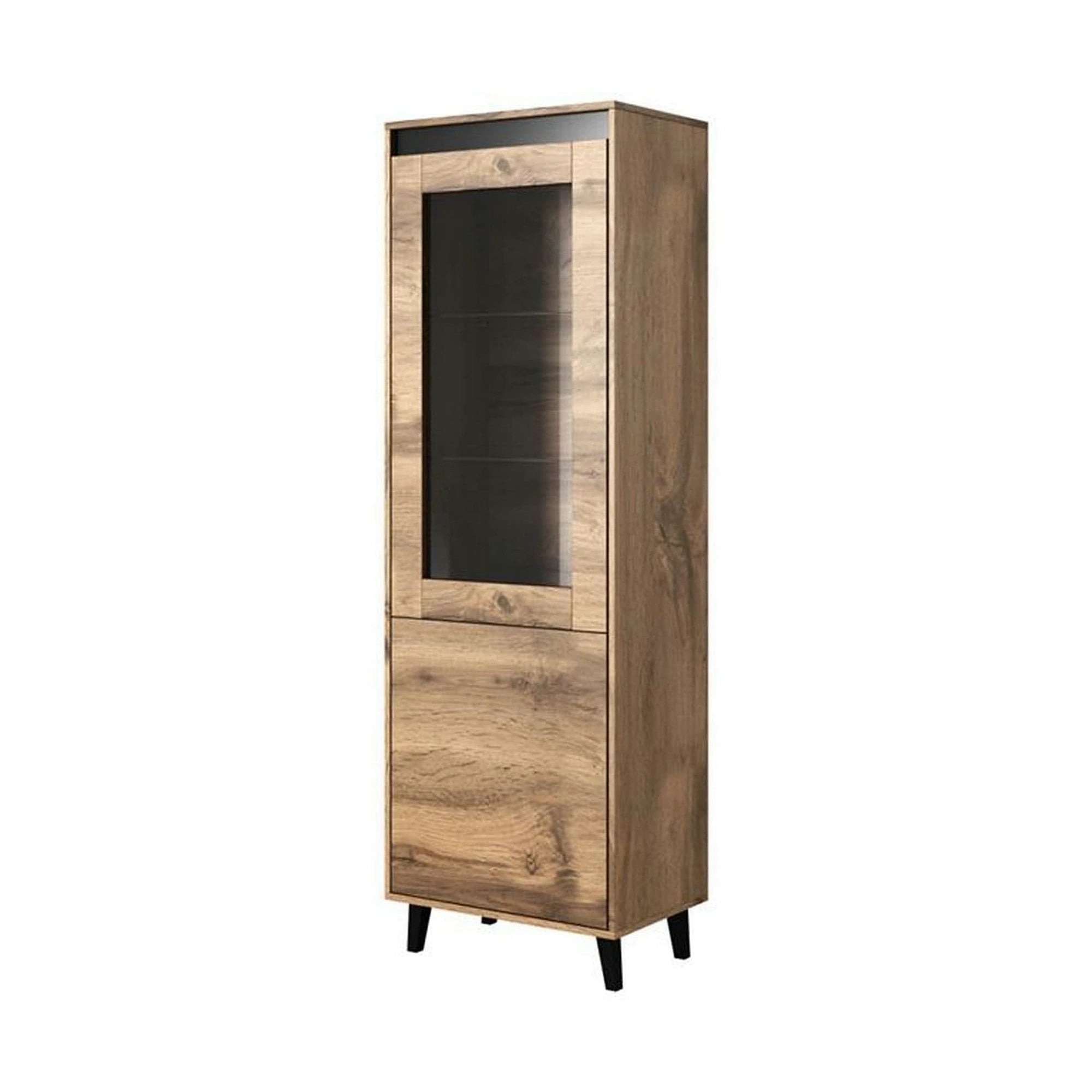 Vitrina NORD, stejar wotan/gri antracit, PAL laminat/plastic, 60x38x183 cm