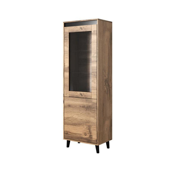 Vitrina NORD, stejar wotan/gri antracit, PAL laminat/plastic, 60x38x183 cm