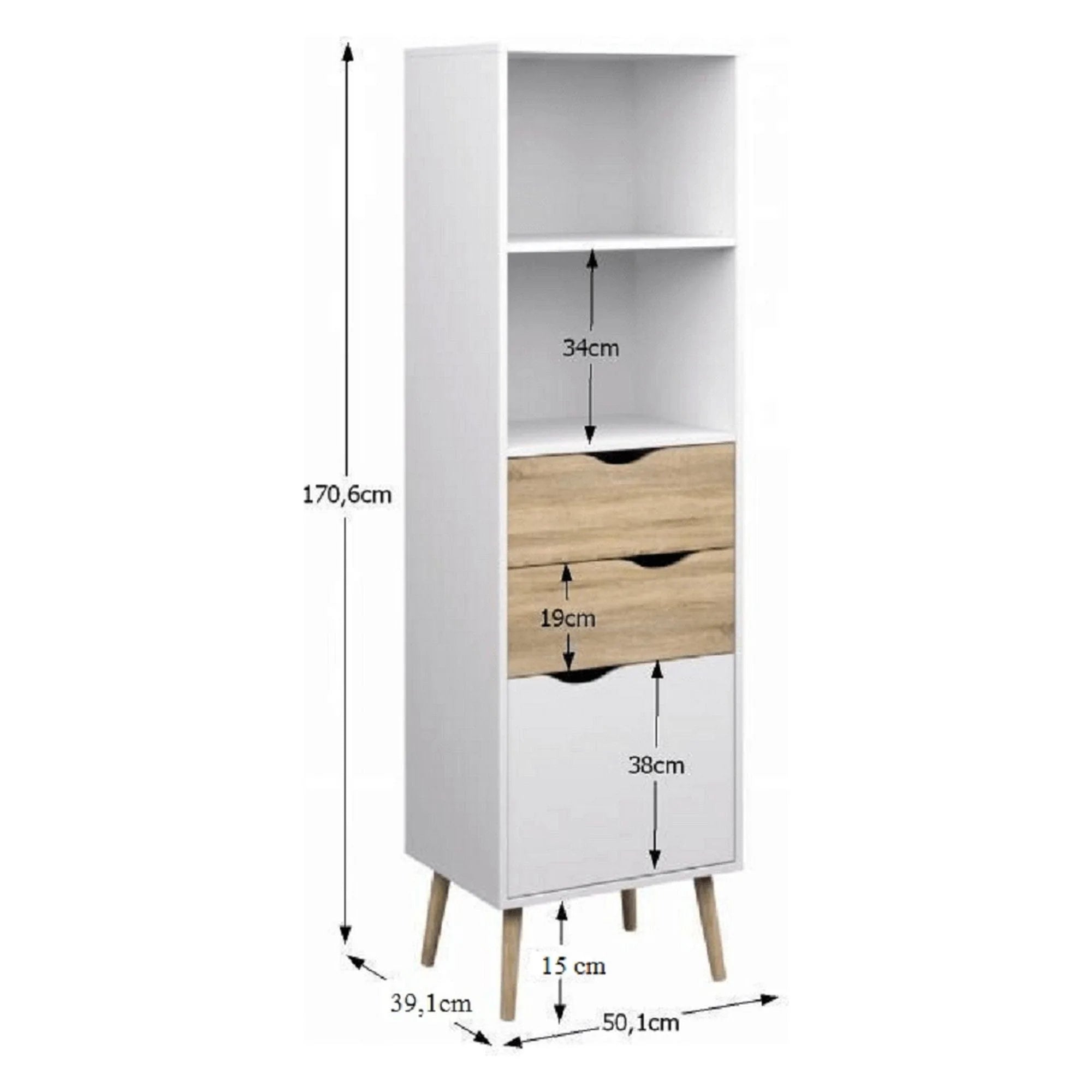 Vitrina OSLO 75382, alb/stejar sonoma, PAL melaminat, 50x39x171 cm