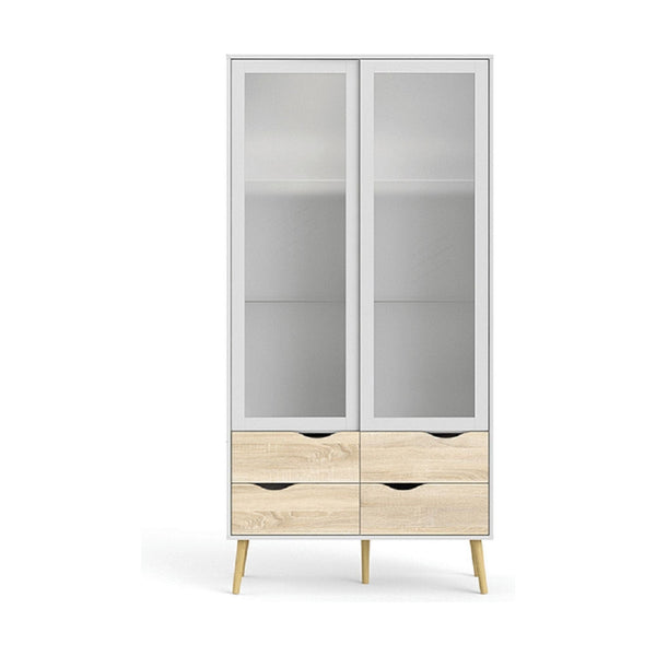 Vitrina OSLO, alb/stejar sonoma, DTD laminat, 99x39x200 cm