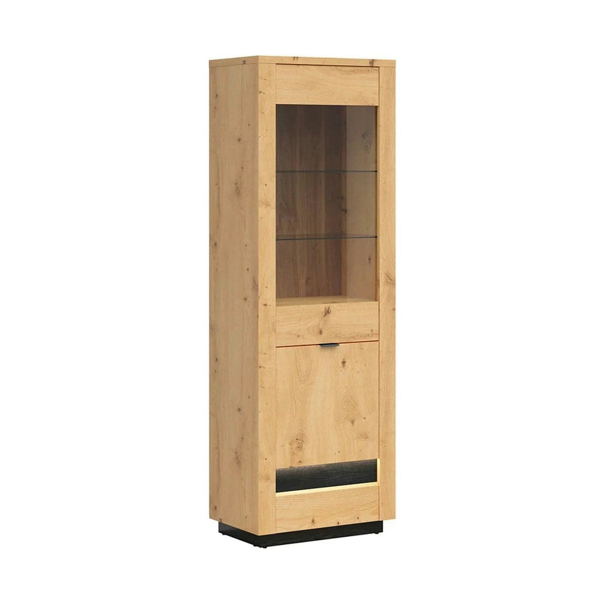Vitrina OSTIA, stejar artisan/negru mat, PAL/sticla securizata, 67x42x199 cm