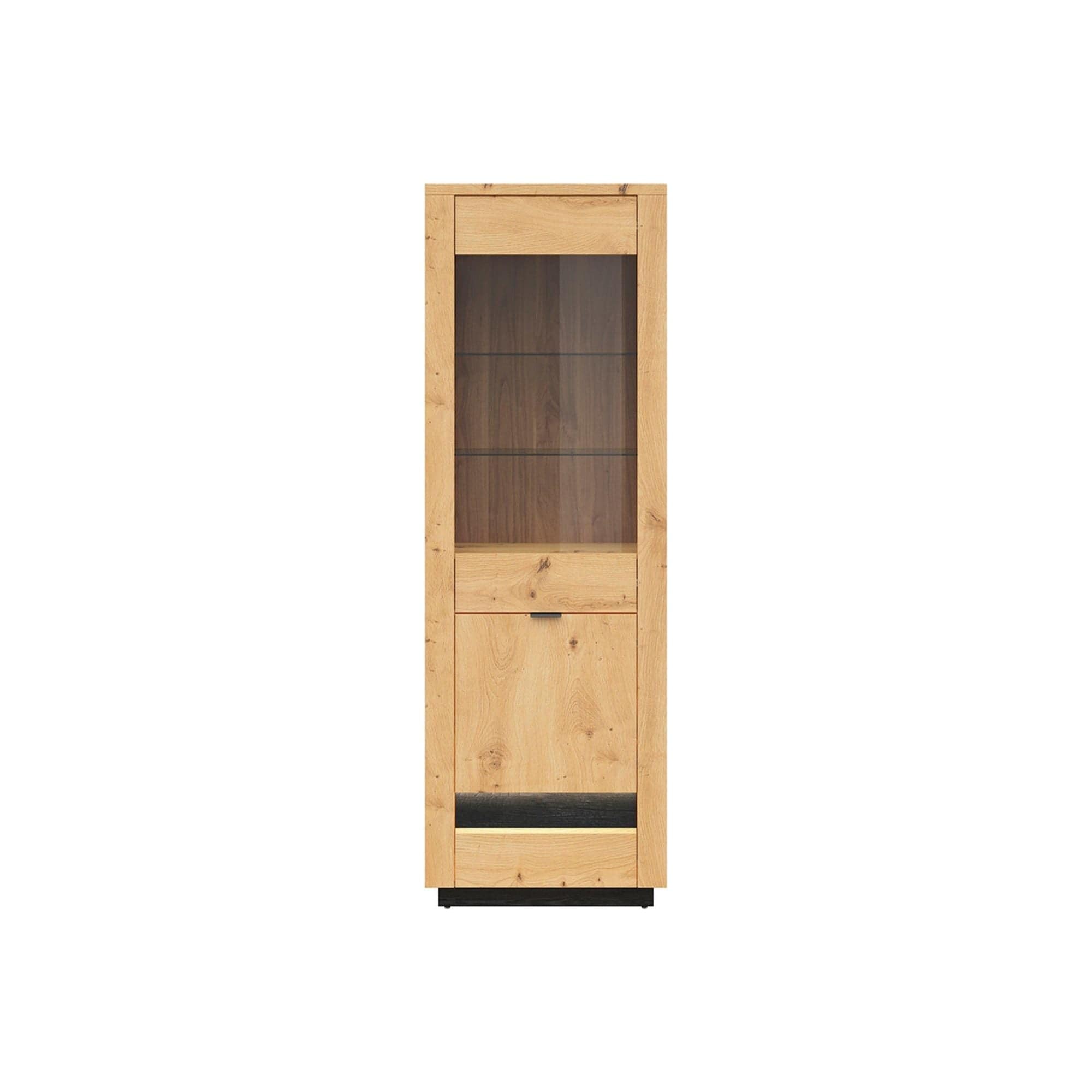 Vitrina OSTIA, stejar artisan/negru mat, PAL/sticla securizata, 67x42x199 cm