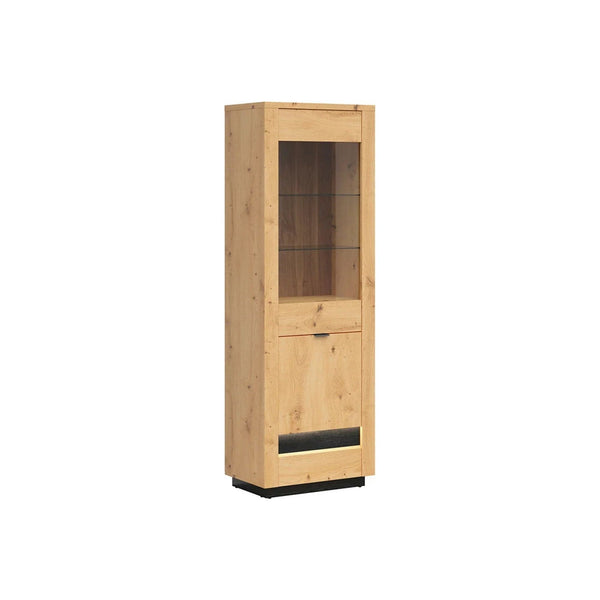 Vitrina OSTIA, stejar artisan/negru mat, PAL/sticla securizata, 67x42x199 cm