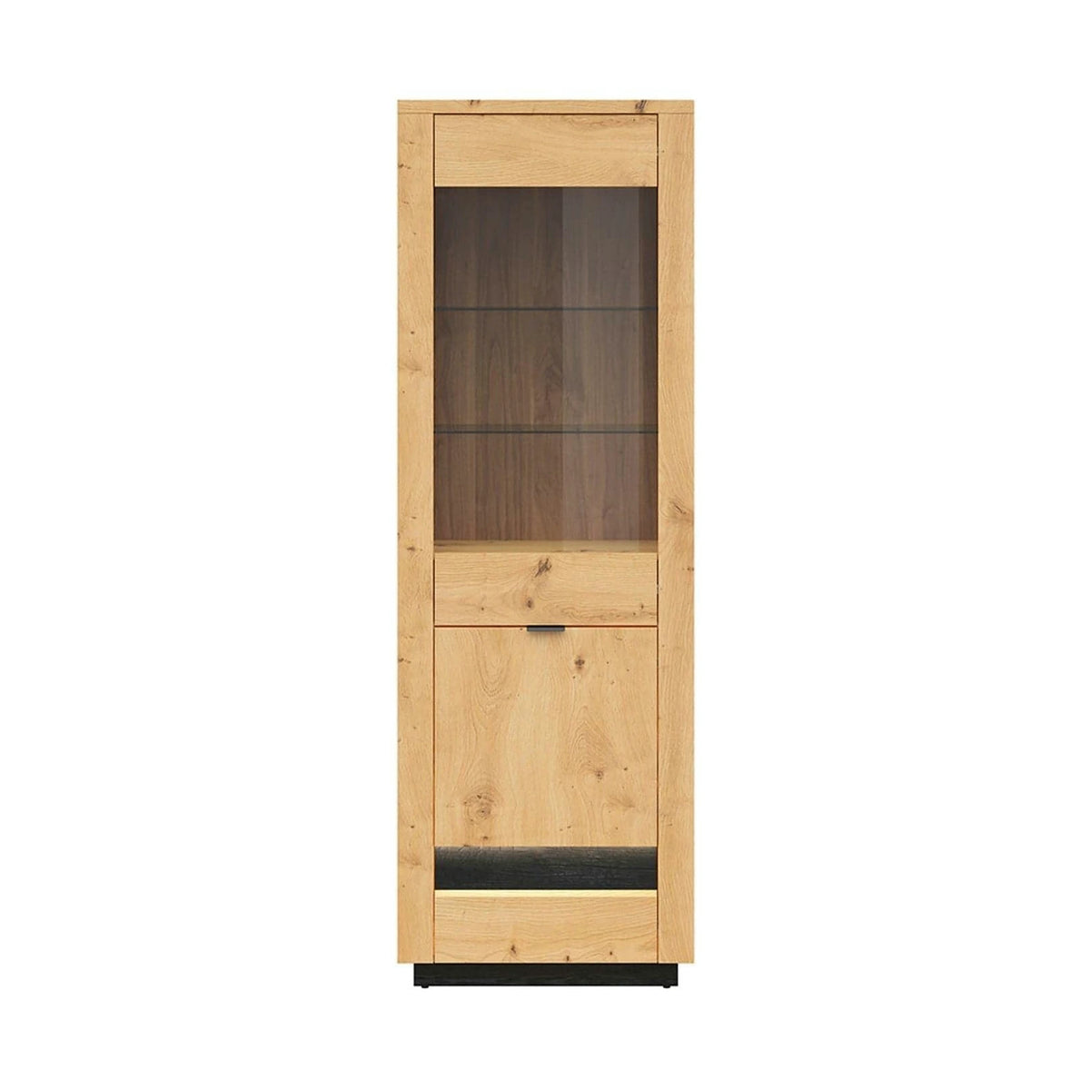 Vitrina OSTIA, stejar artisan/negru mat, PAL/sticla securizata, 67x42x199 cm