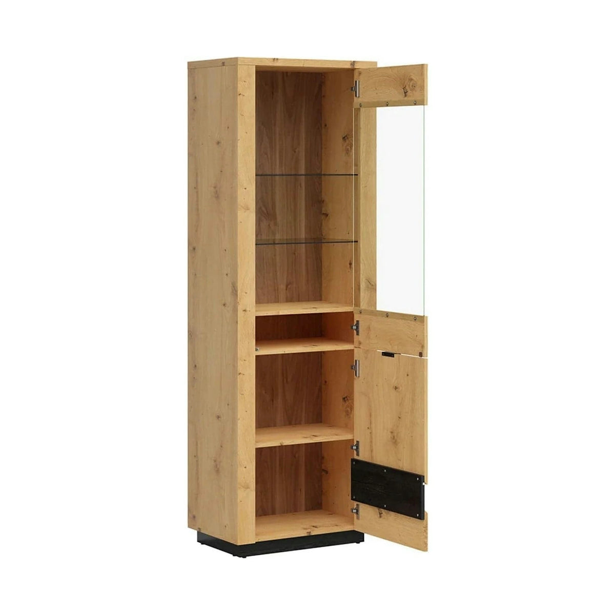 Vitrina OSTIA, stejar artisan/negru mat, PAL/sticla securizata, 67x42x199 cm