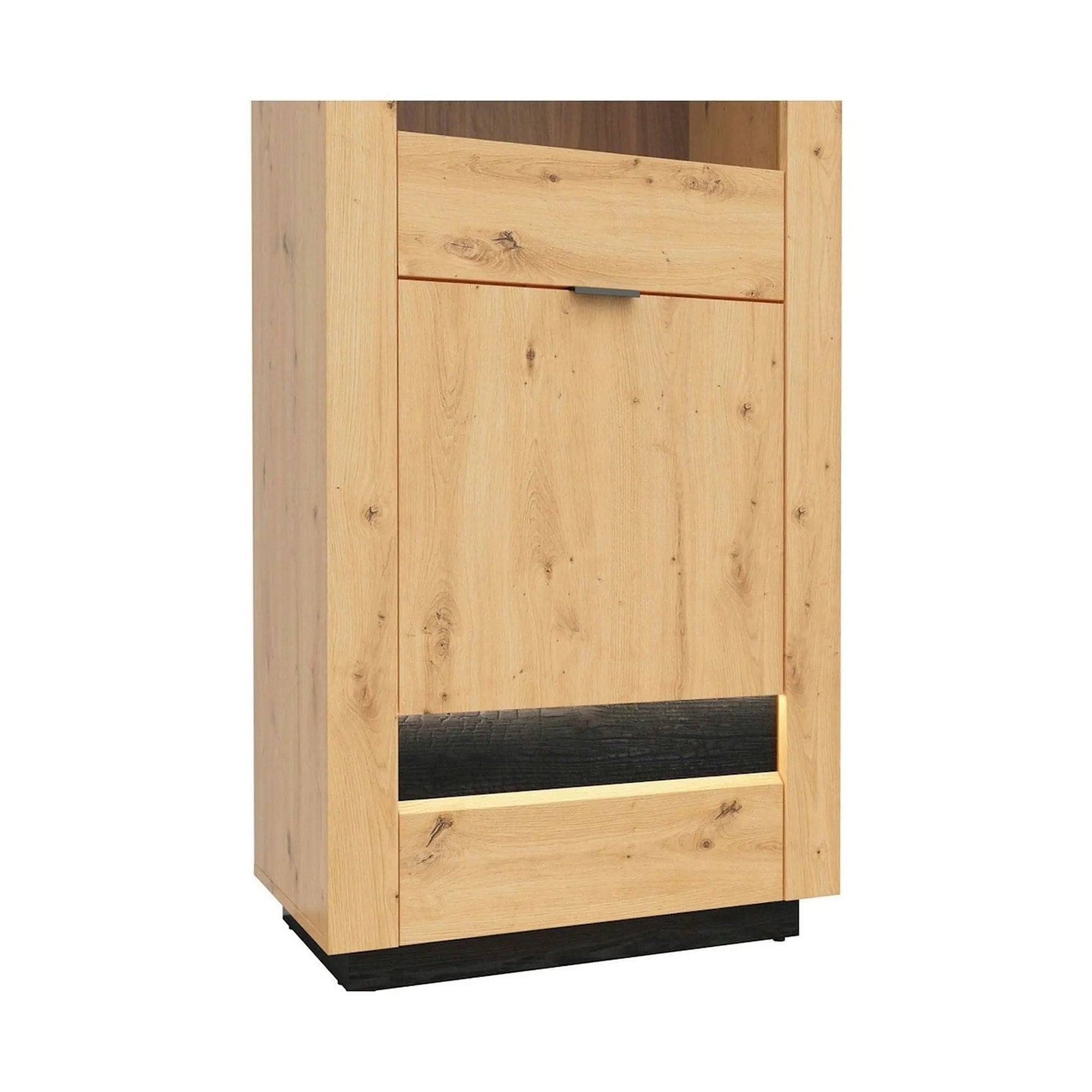 Vitrina OSTIA, stejar artisan/negru mat, PAL/sticla securizata, 67x42x199 cm