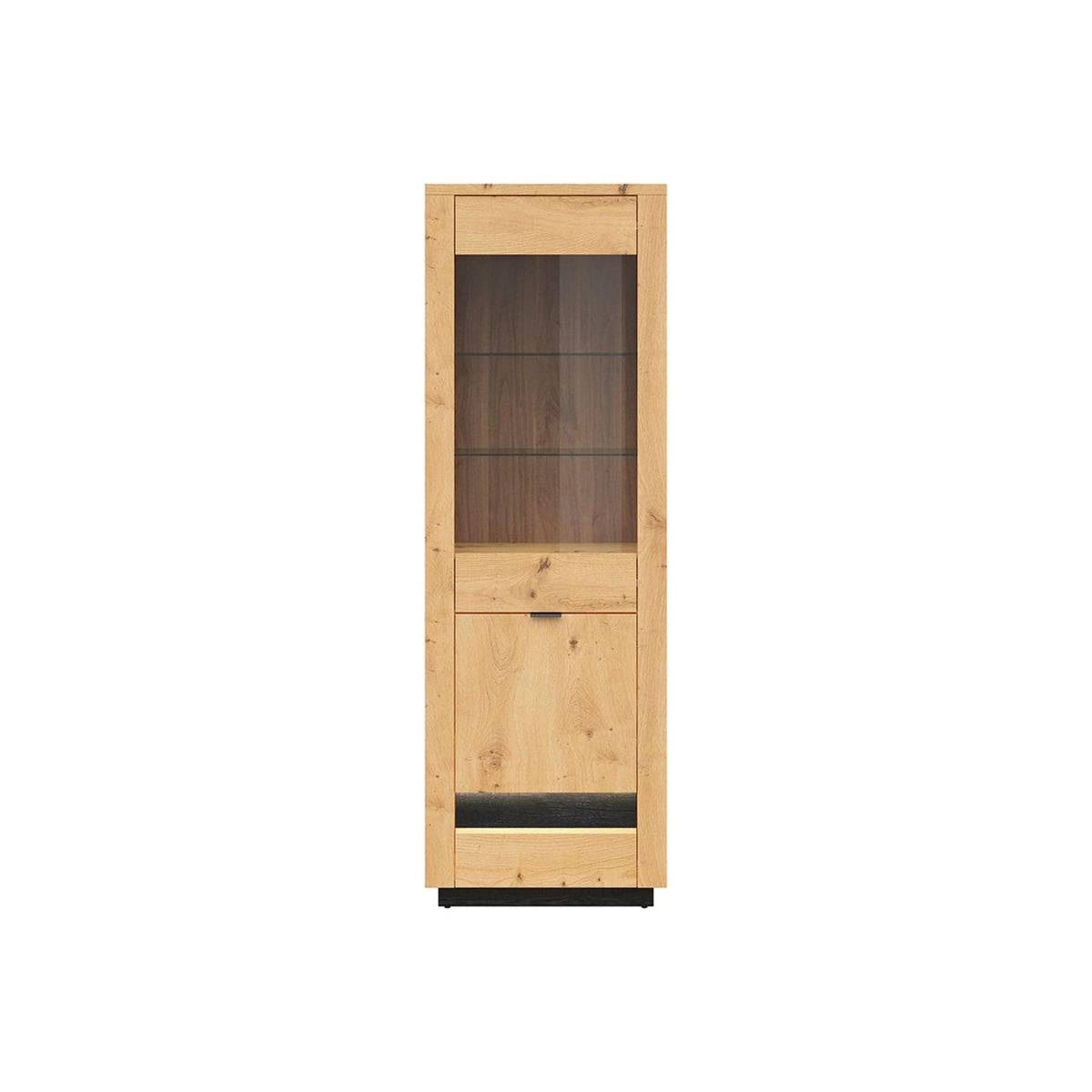 Vitrina OSTIA, stejar artisan/negru mat, PAL/sticla securizata, 67x42x199 cm