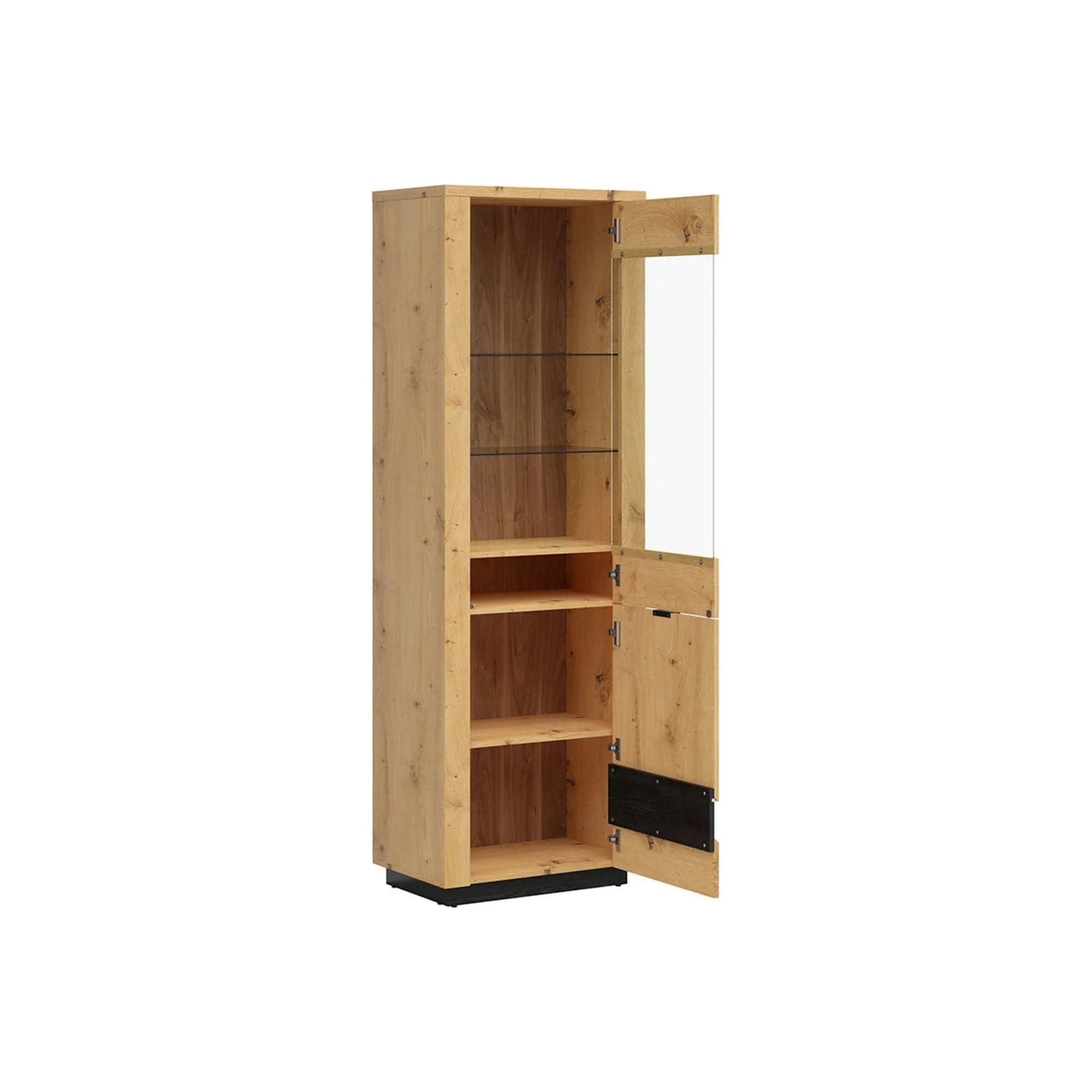 Vitrina OSTIA, stejar artisan/negru mat, PAL/sticla securizata, 67x42x199 cm