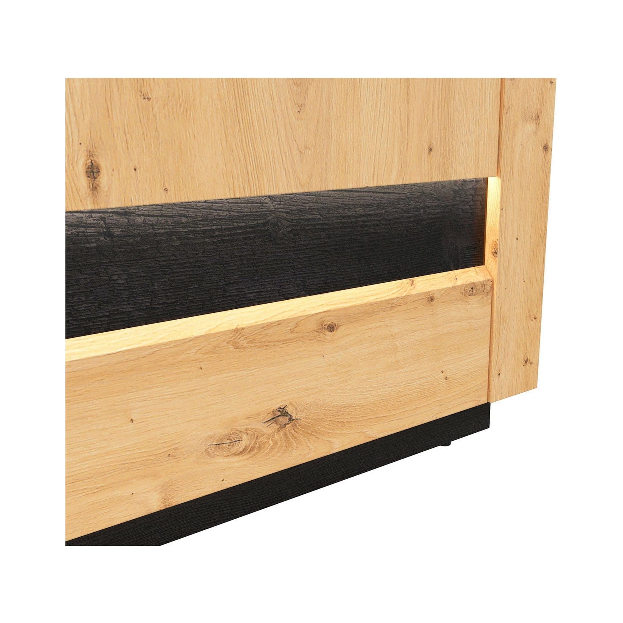 Vitrina OSTIA, stejar artisan/negru mat, PAL/sticla securizata, 67x42x199 cm