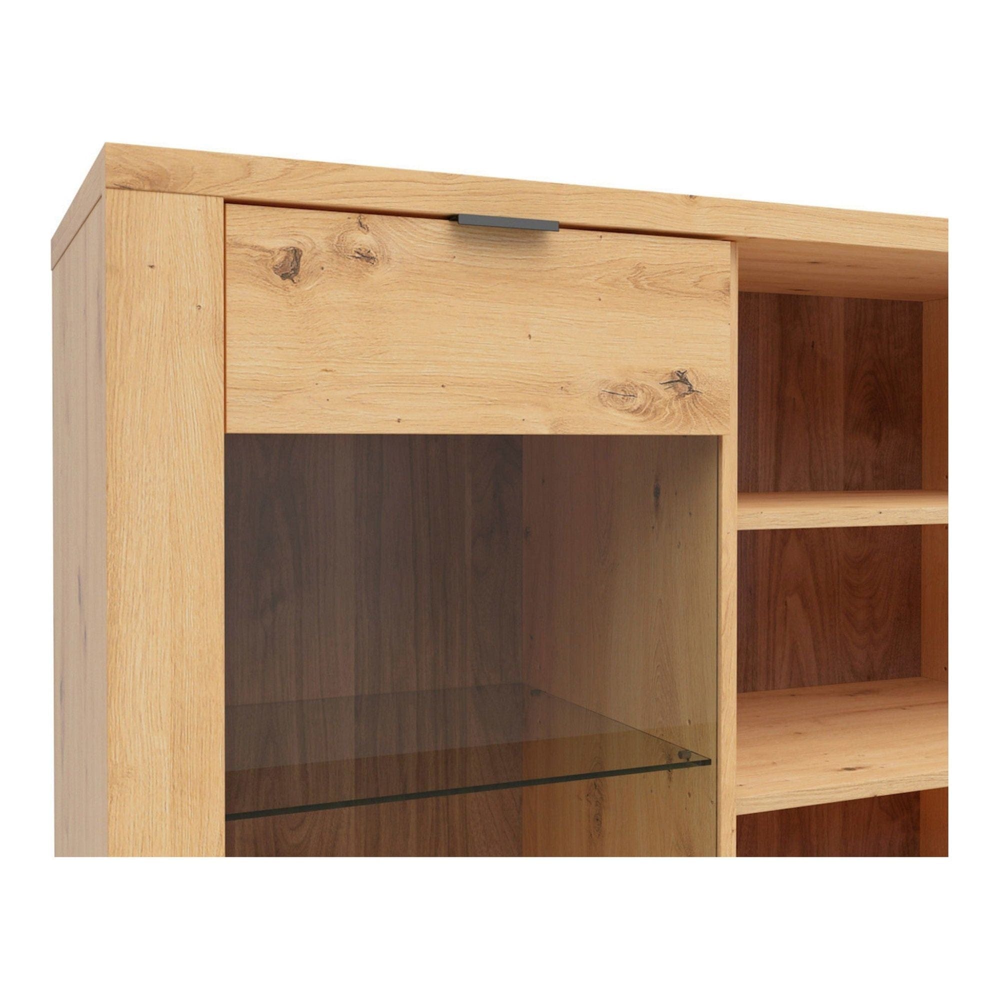 Vitrina OSTIA, stejar artisan/negru, PAL/sticla, 161x42x124 cm