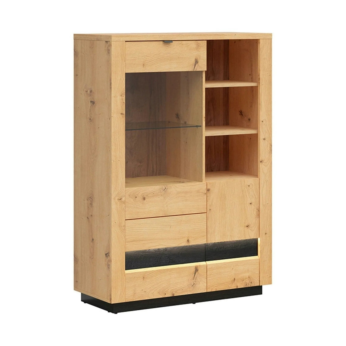 Vitrina OSTIA, stejar artisan/negru, PAL/sticla securizata, 101x42x144 cm